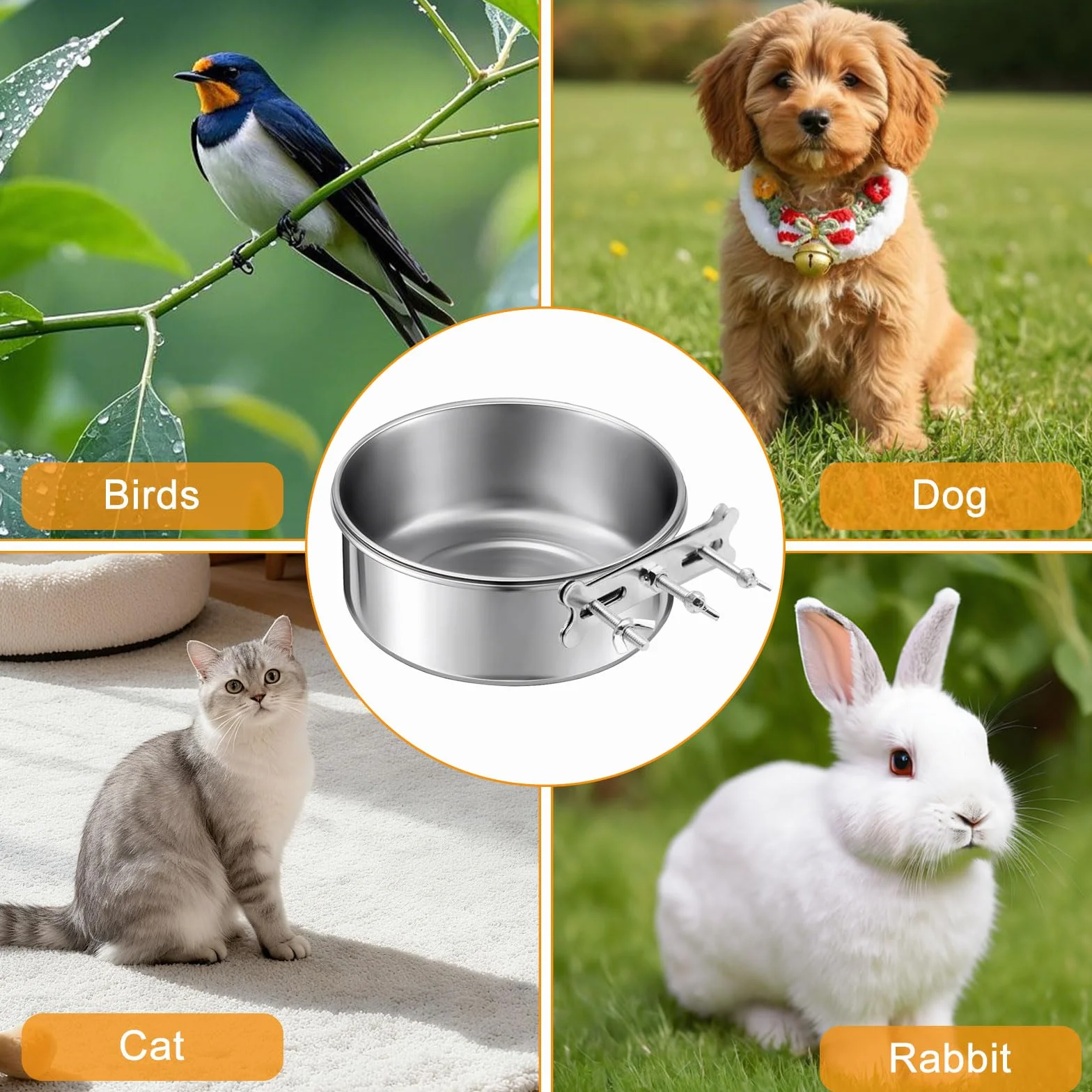 Gamelle à Suspendre pour Chien Chat Bol Acier Inoxydable Anti-Renversement Stable Durable
