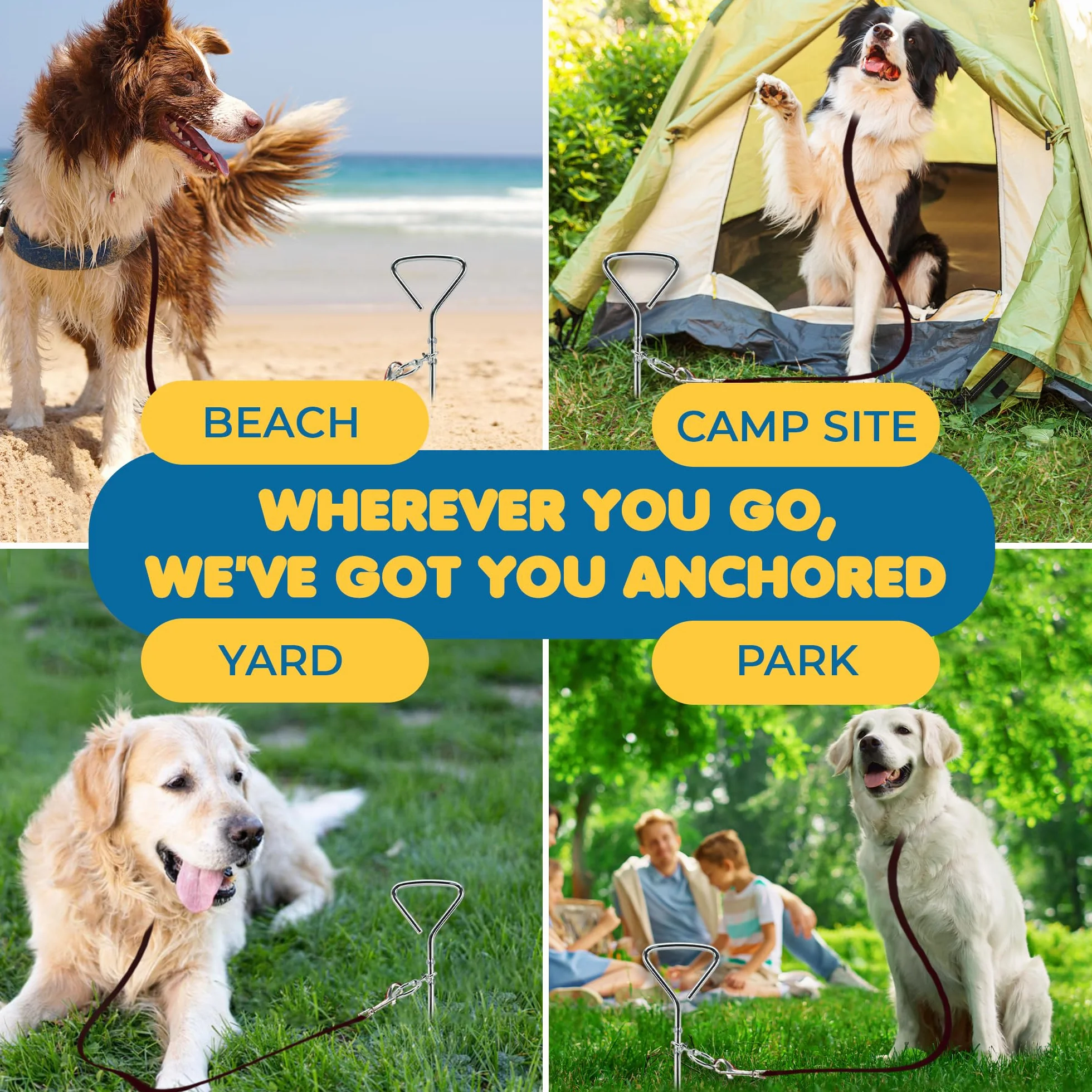 SunGrow Galvanisé Tie Out Leash Stake Anneau Rotatif à 360 degrés, 16,4 x 3,2 Pouces, Conception de Foret en Spirale, Facile à Utiliser et Pratique pour Sortir, Convient aux Chiens jusqu'à 80 Livres