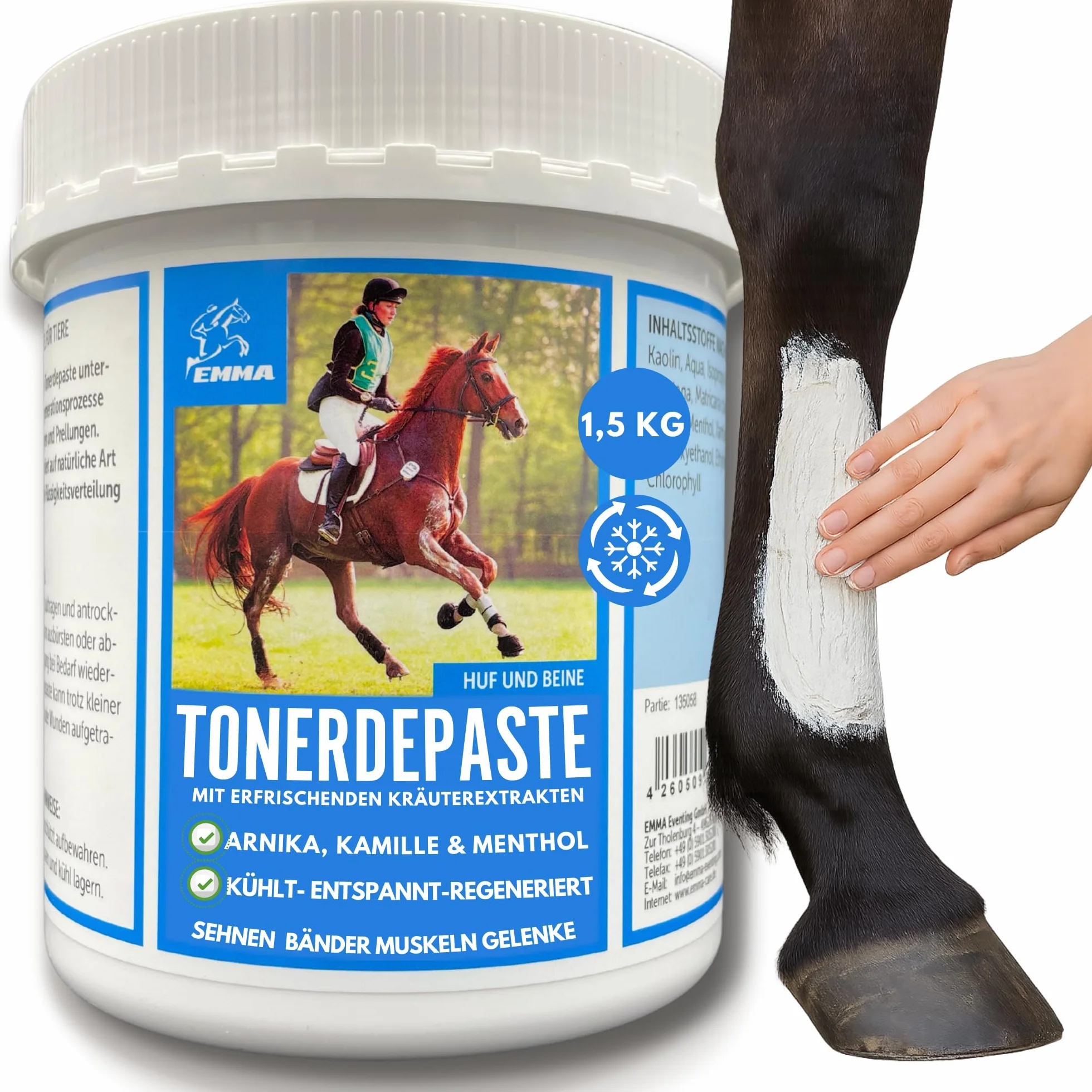 Emma Argile pour Chevaux à l’Arnica 1,5 kg | Cataplasme Refroidissant Jambes & Tendons | Soin Naturel Muscles & Articulations | Pâte d’Argile pour Chevaux Contre Gonflements & Jambes Engorgées