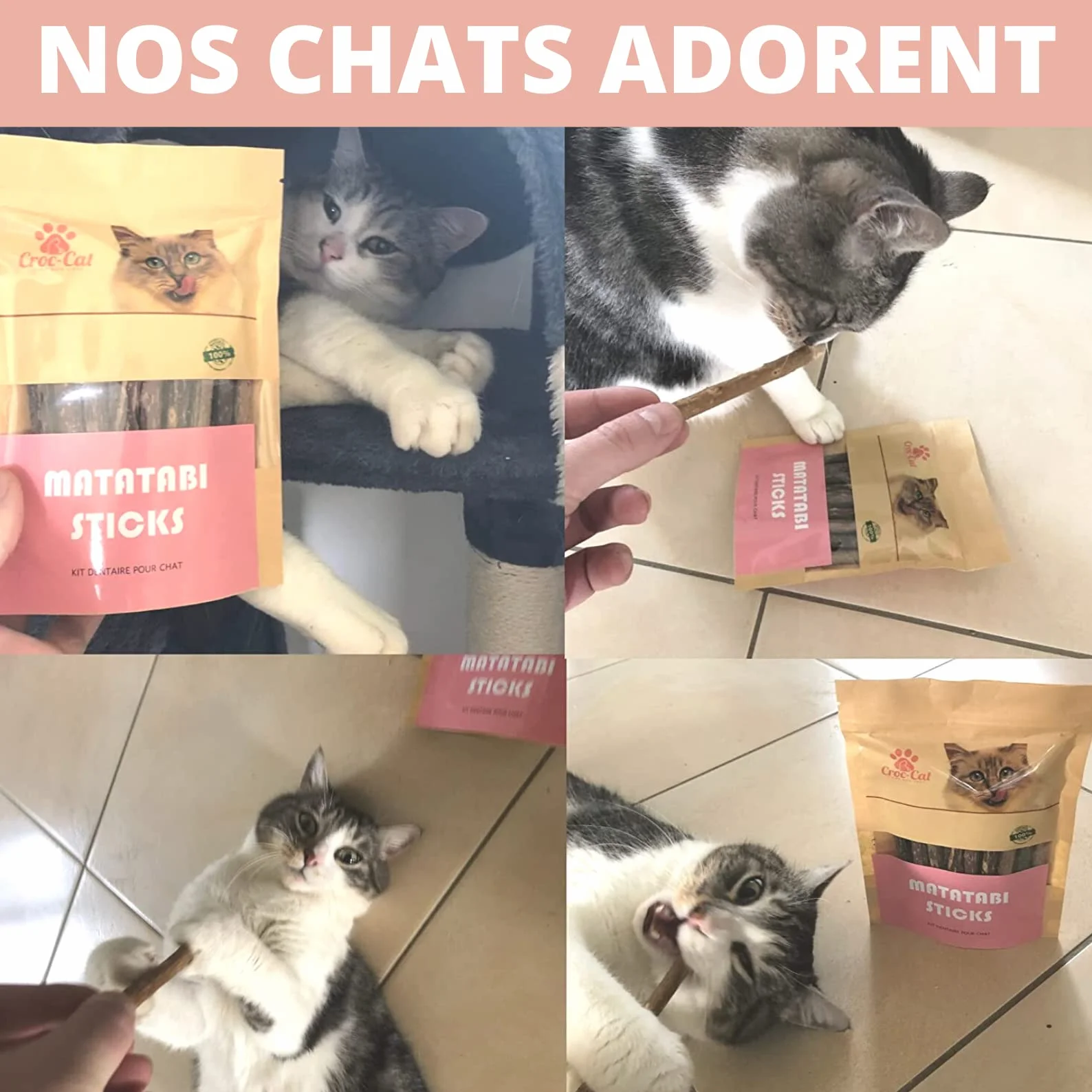 Croc-Cat® Baton Matatabi 10 pièces, Dentifrice Chat, Antistress, Herbe à Chat