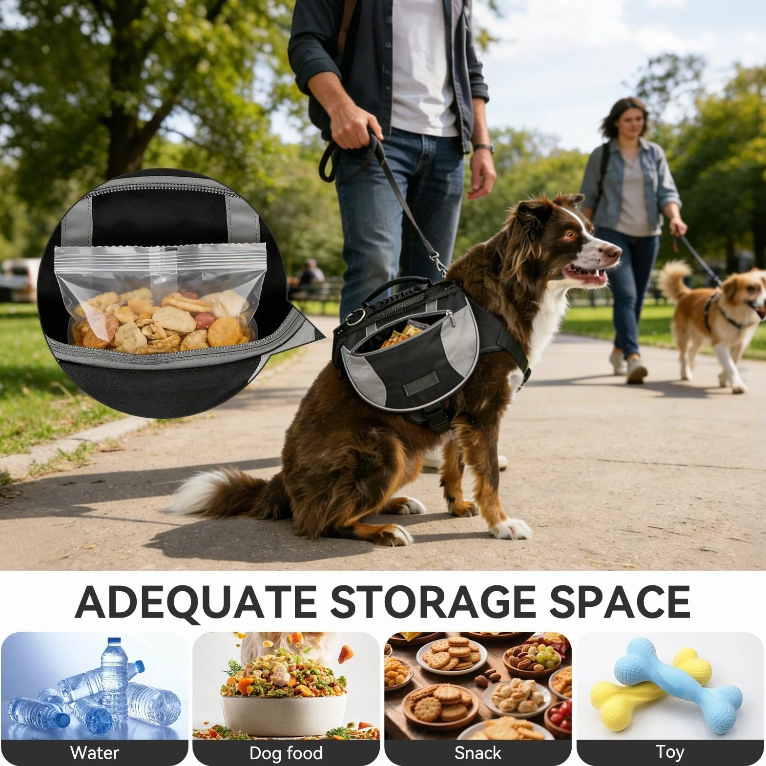 Doggy Backpack Harnais Sac À Dos De Randonnée Pour Chien, Sac De Selle Avec Poches Latérales M Noir