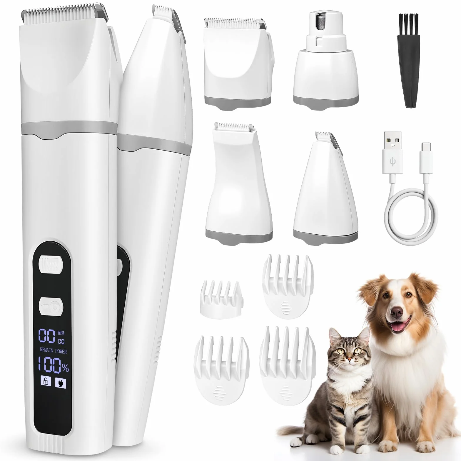 Tondeuse Chat Chien 4 en 1 Silencieuse USB-C avec écran LCD Professionnel