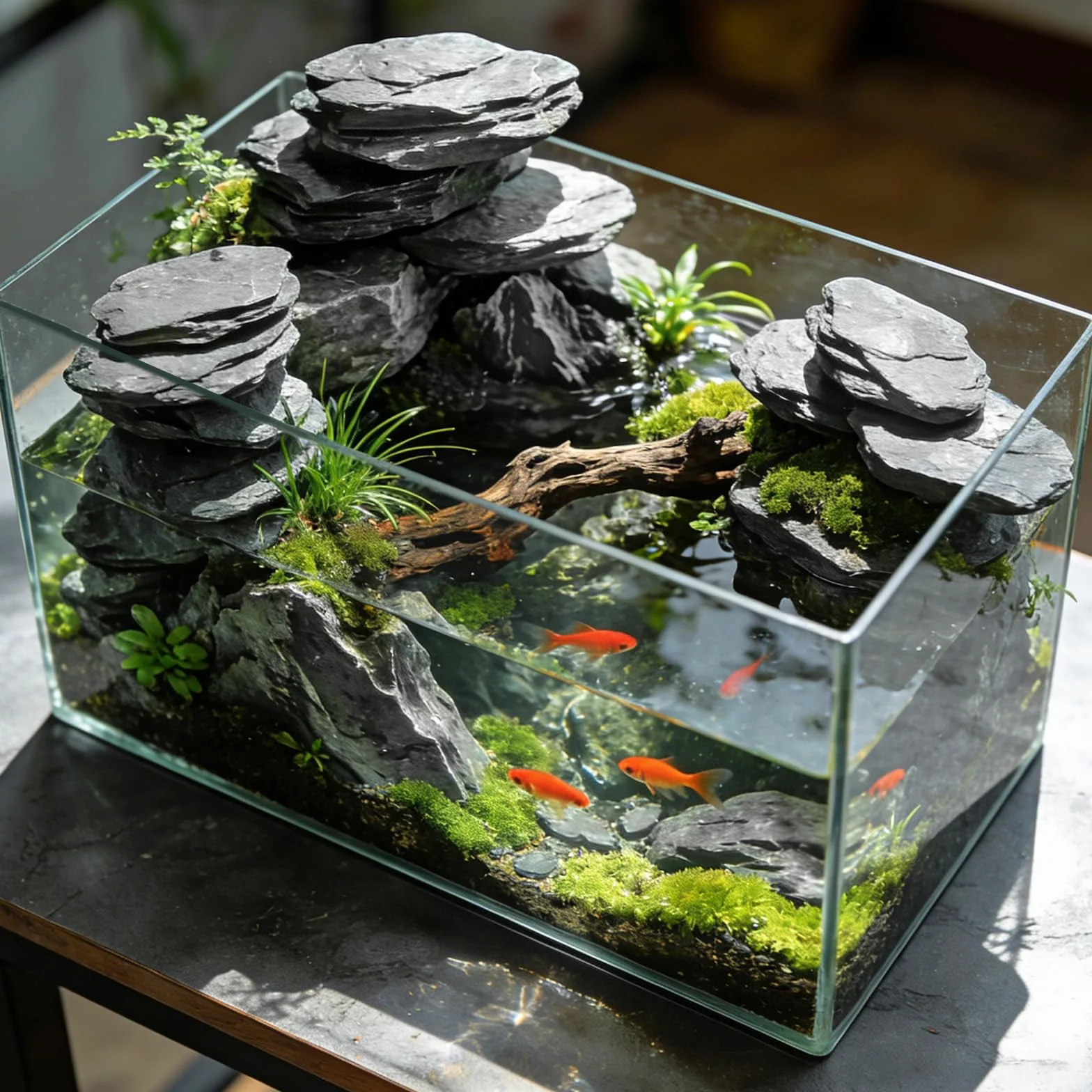 Pierres d'aquarium Mini Paysage Naturelles Seiryu Stone 3cm à 6 cm Mini Paysage 1 Kg Pierres Aquarium Décor Paysage Paludarium Habitat Amphibien
