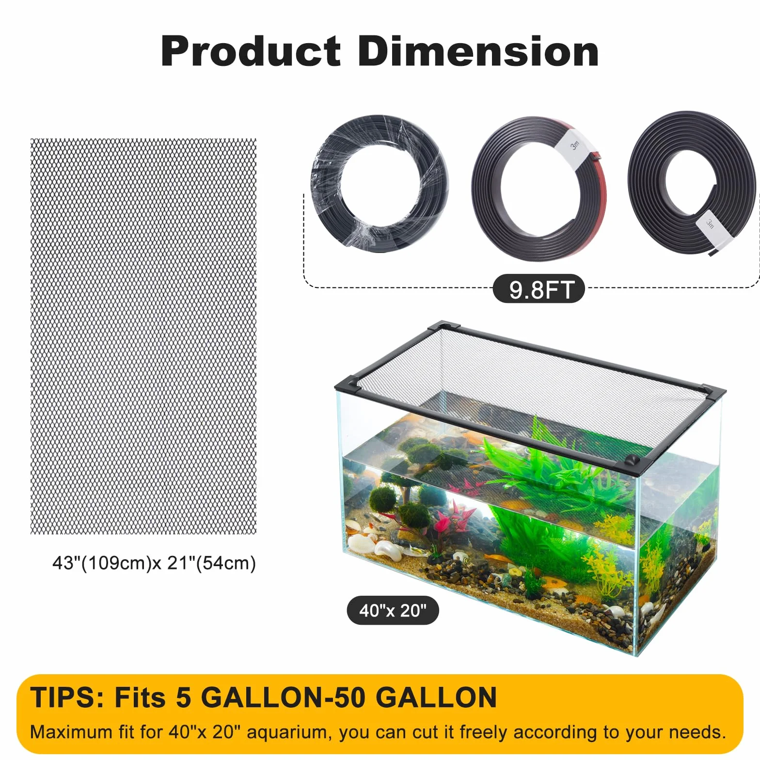 Couvercle magnétique pour aquarium, filet anti-saut en maille, protection poisson