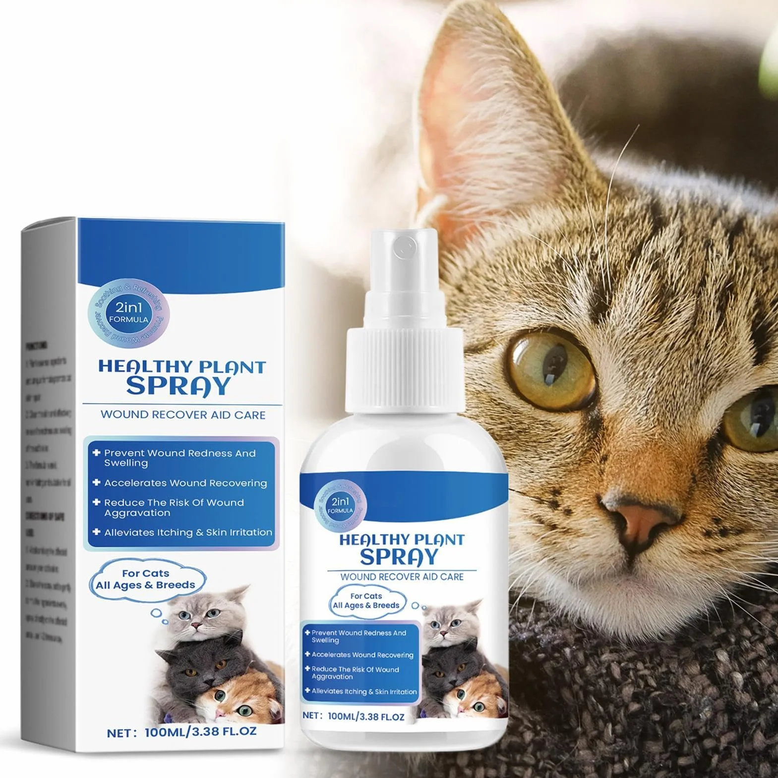 Spray anti-démangeaisons pour chat 100 ml Guérisseur naturel des plaies de chat soulagement des points chauds