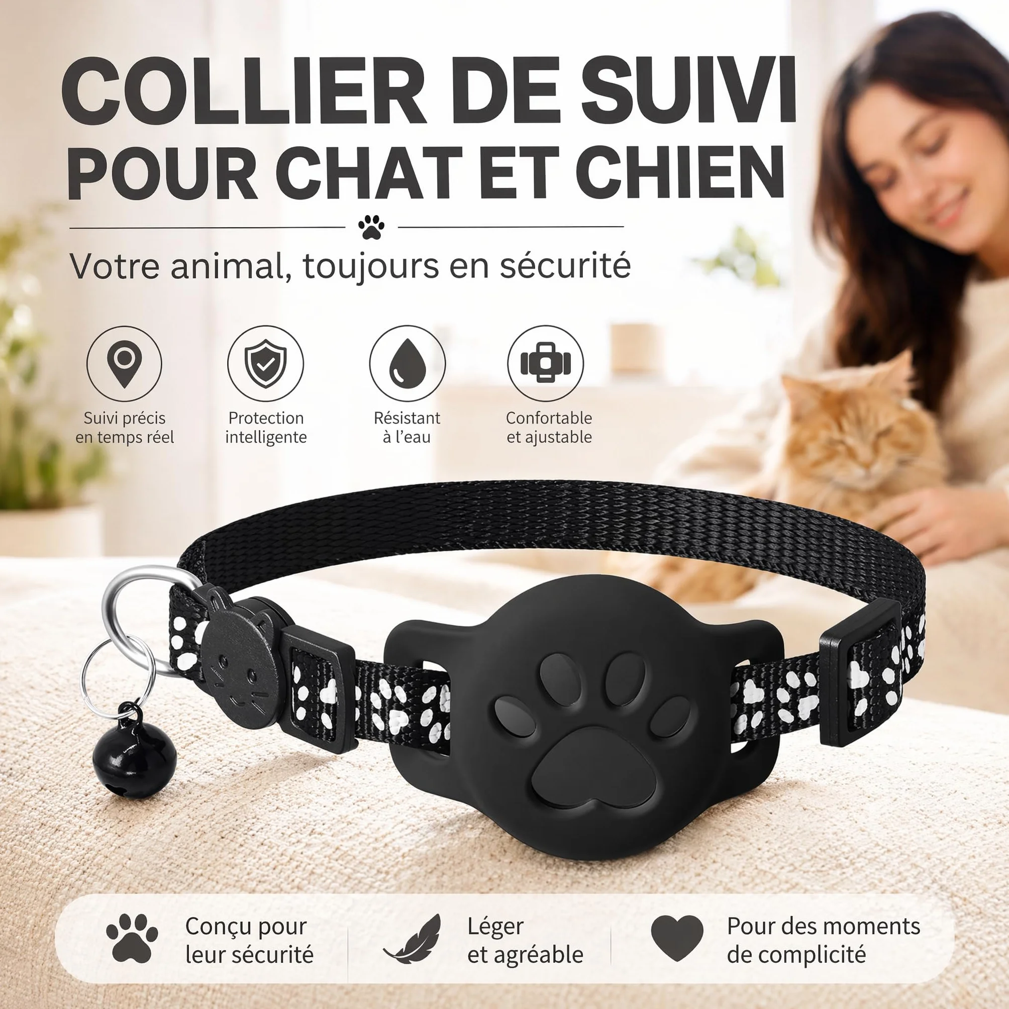 Collier GPS Chat Traceur 2026 sans Carte Sim sans Abonnement Localisation Temps Réel Imperméable Durable iOS Android