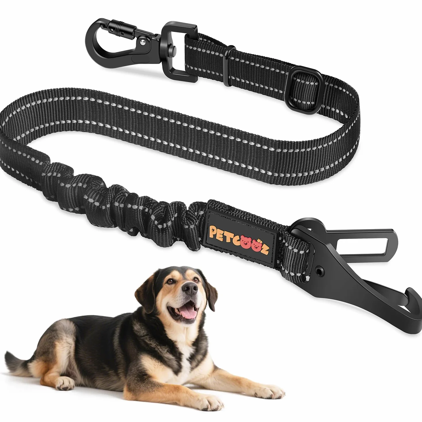 Ceinture Chien Voiture 3 en 1, Ceinture de Sécurité Chien Réglable 58-92 cm avec Système Latch et ISOFIX, Absorption des Chocs, Mousqueton Rotatif 360°, Harnais Voiture pour Toutes Les Races