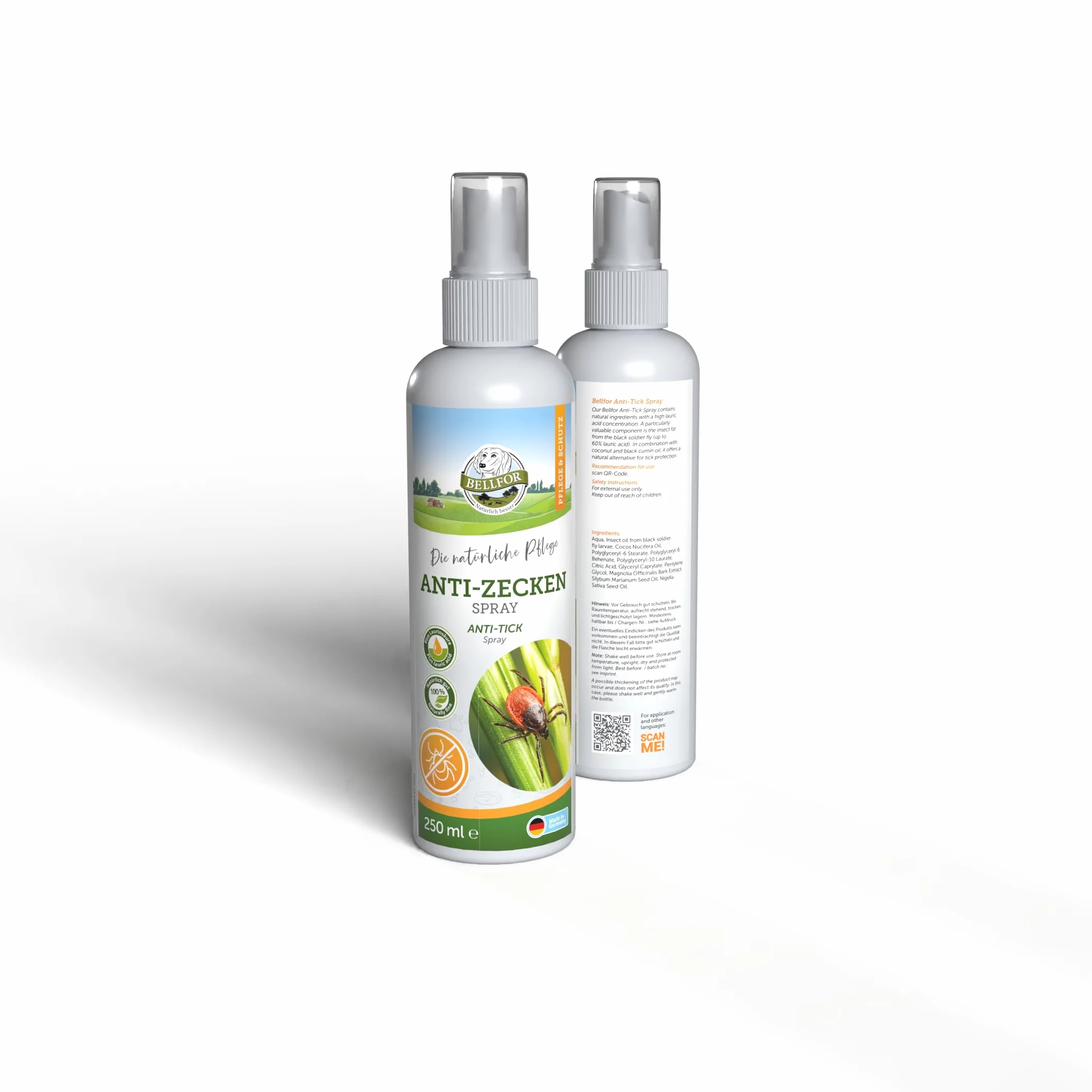 Bellfor Anti-Tiques Spray Chien 250 ML Protection Naturelle Contre Les Tiques à Base d'Huile de Coco Répulsif Longue Durée