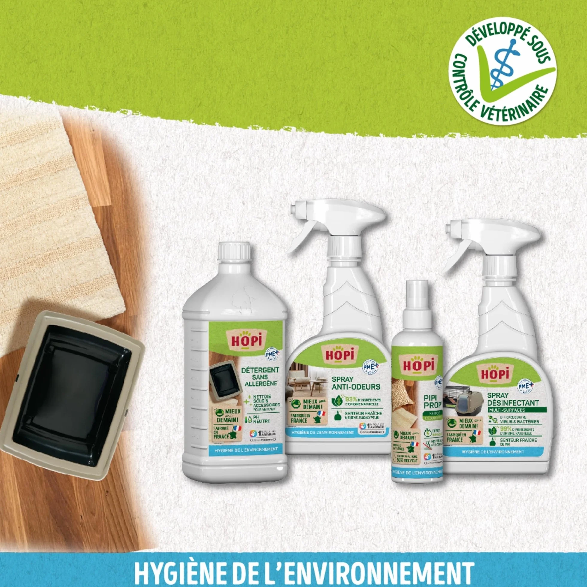 HOPI Spray Désinfectant Multifonctions Nettoie Désinfecte Surfaces Odeur Fraîche Pin Fabriqué France