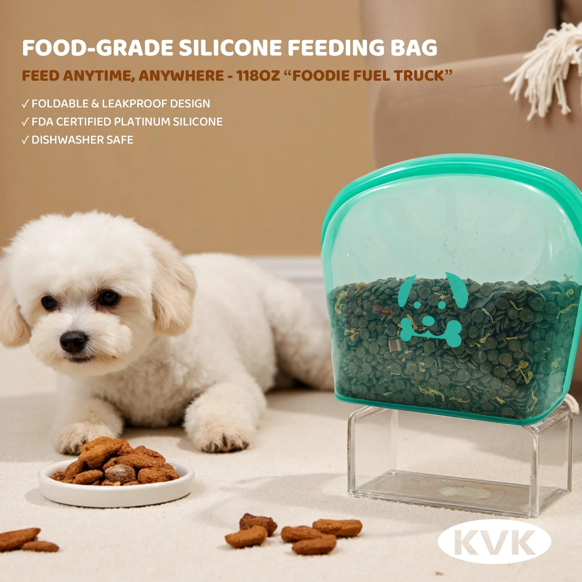 KVK Tapis d'alimentation extra large en silicone pour chien, 99,4 x 110,6 cm, tapis d'alimentation pour animaux de compagnie – Imperméable, antidérapant, mastication – Résistant à la nourriture et à