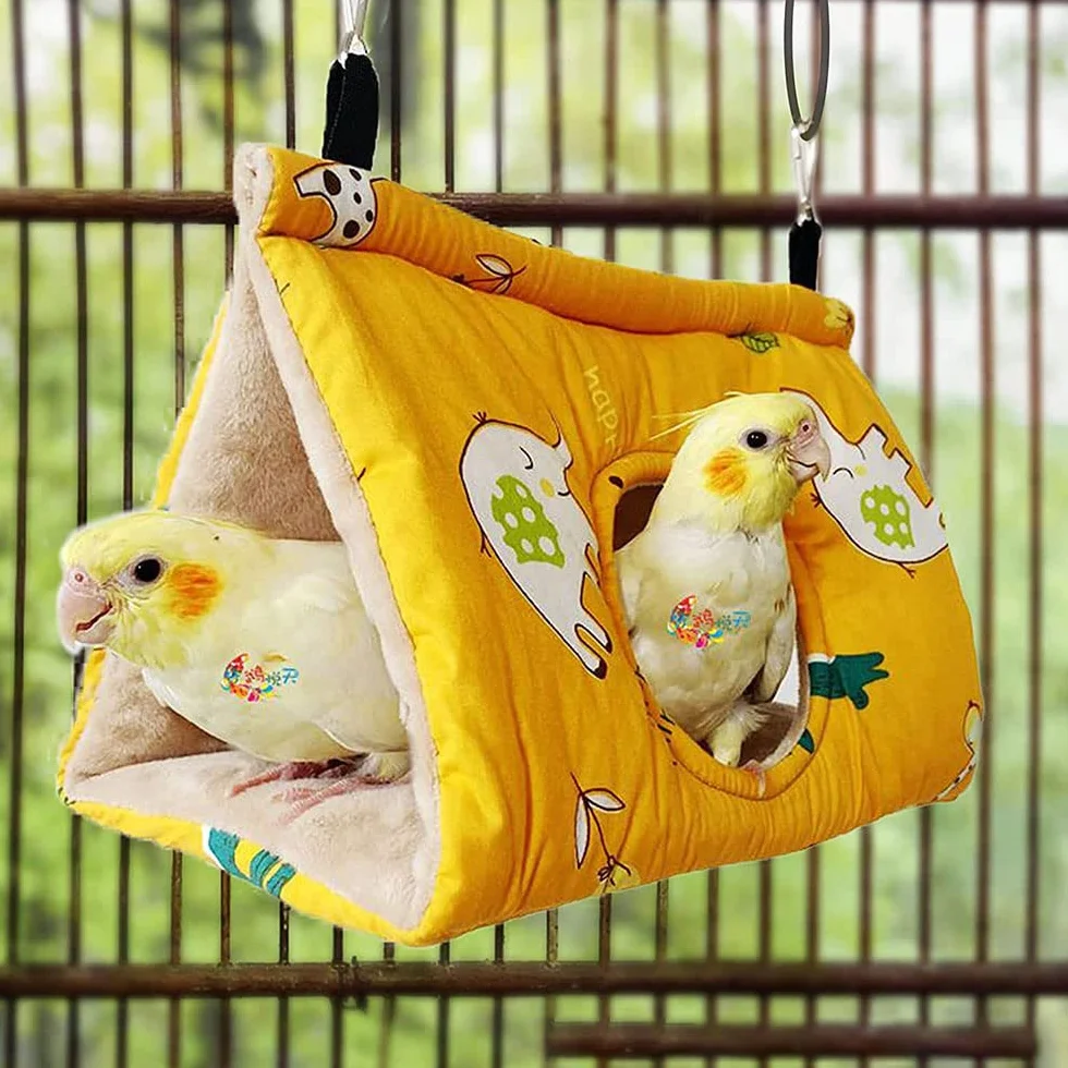 Hamac Perroquet Chaud Doux Nid Oiseau en Peluche Suspendu Cage Tente pour Perruche Cacatoès Gris Grande Taille