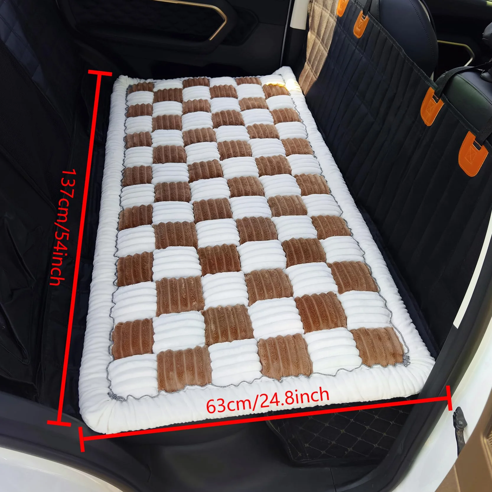 Backseat Tapis de lit pour animal de compagnie - Lit à carreaux pour siège arrière de voiture - Housse de siège de luxe pour chien - Tapis de voyage antidérapant pour animal domestique