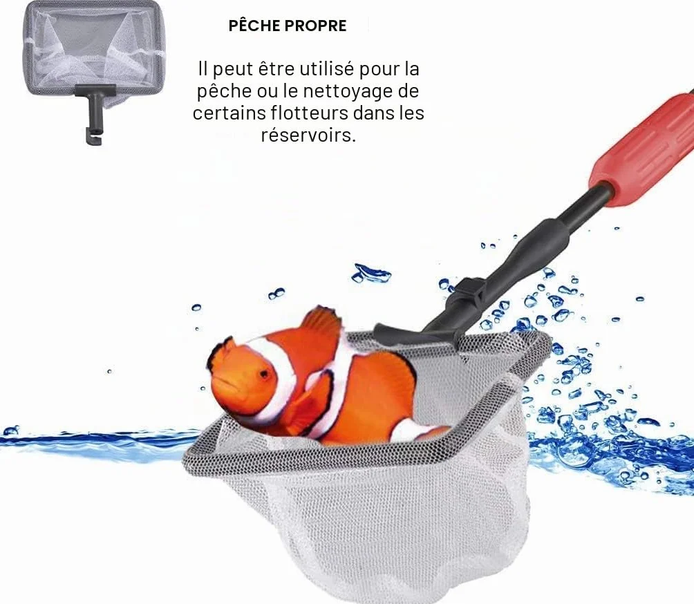 Boxtech Kit de nettoyage d'aquarium 6 en 1, Filet de pêche, Grattoir à algues, Balai à gravier, Brosse à tuyau, Éponge