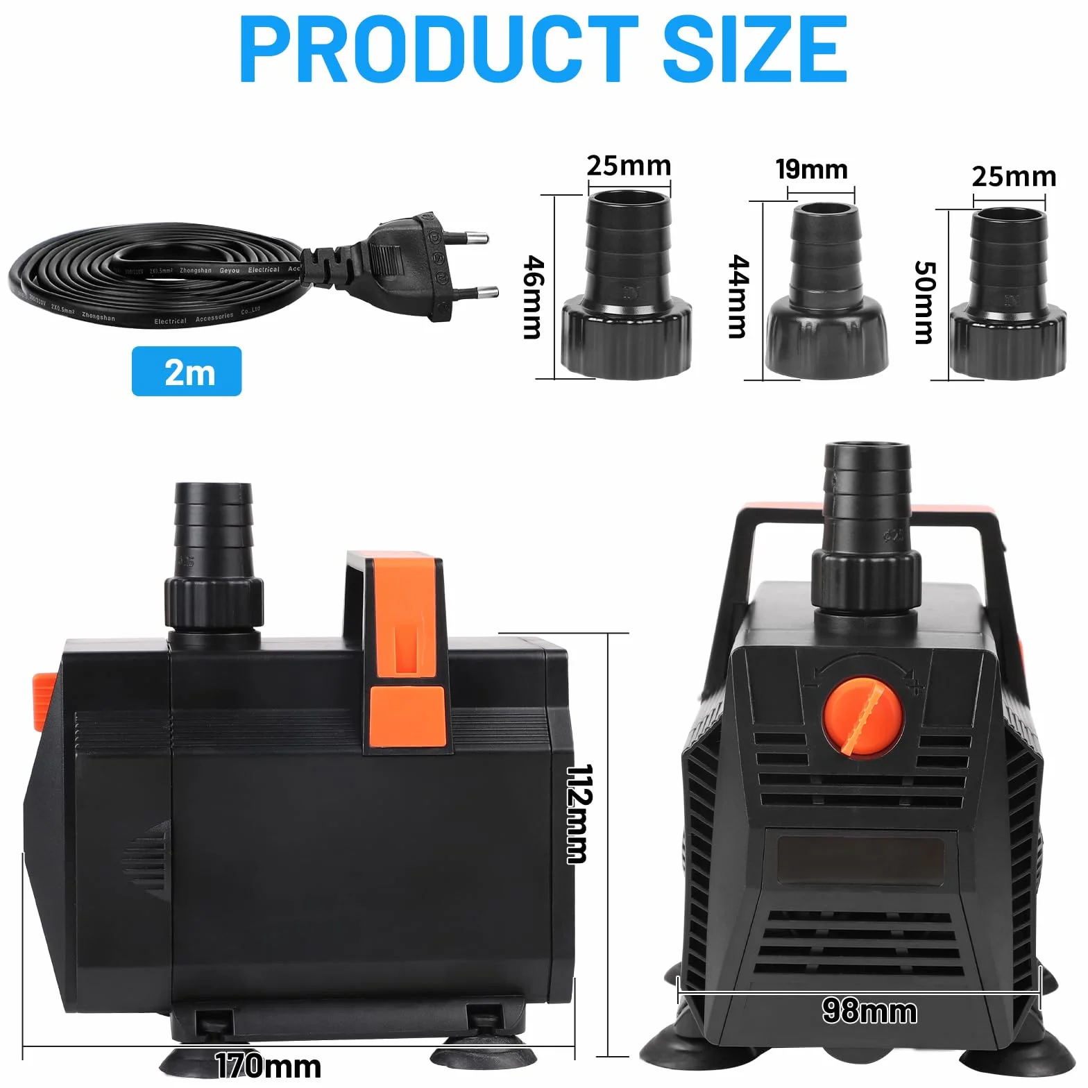 SWAWIS Pompe Aquarium 60W 3500L/H Pompe Bassin Exterieur Amphibie Débit Réglable avec Filtre et 3 Buses