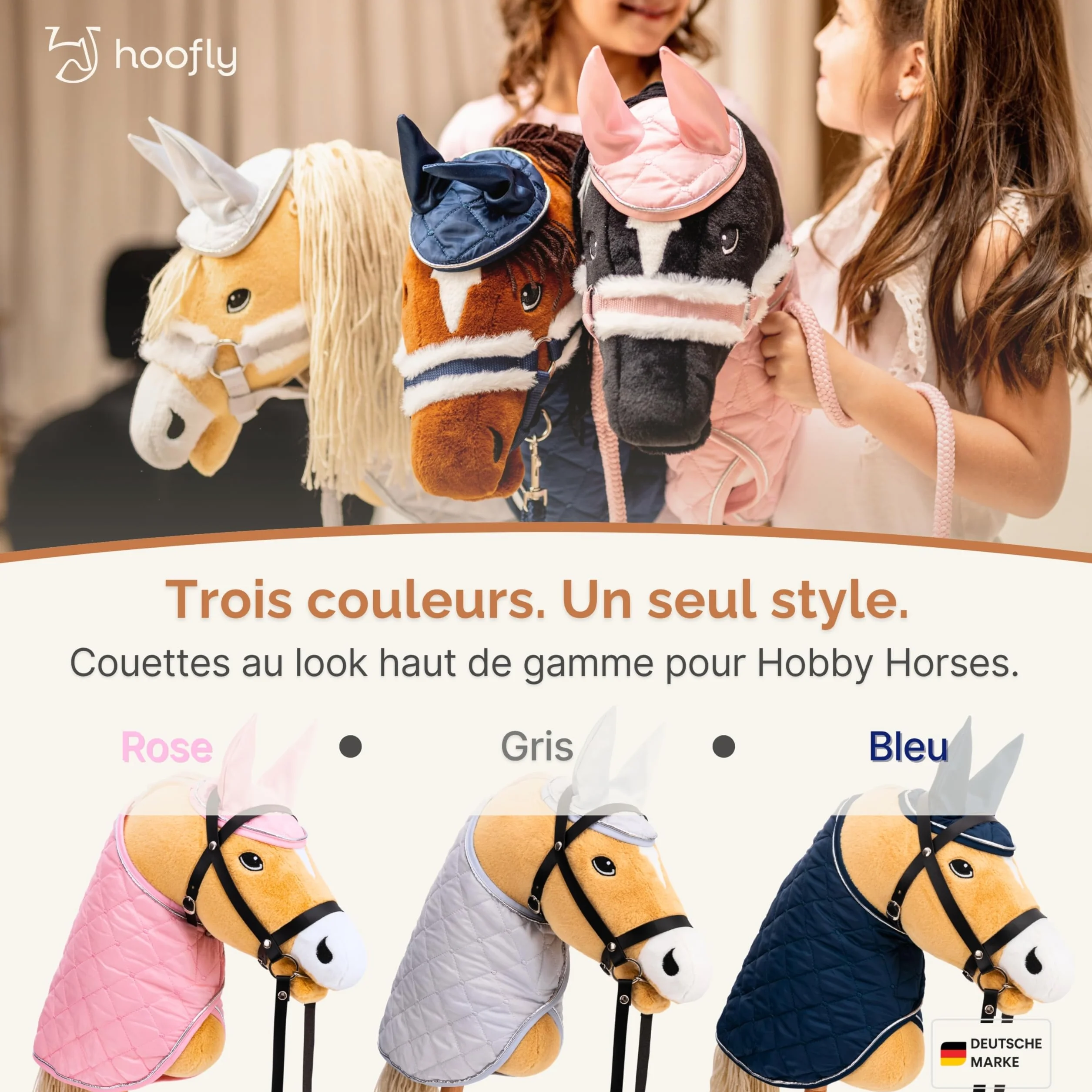 Couverture Hobby Horse bleue douce résistante certifiée TÜV pour jeu entretien entraînement