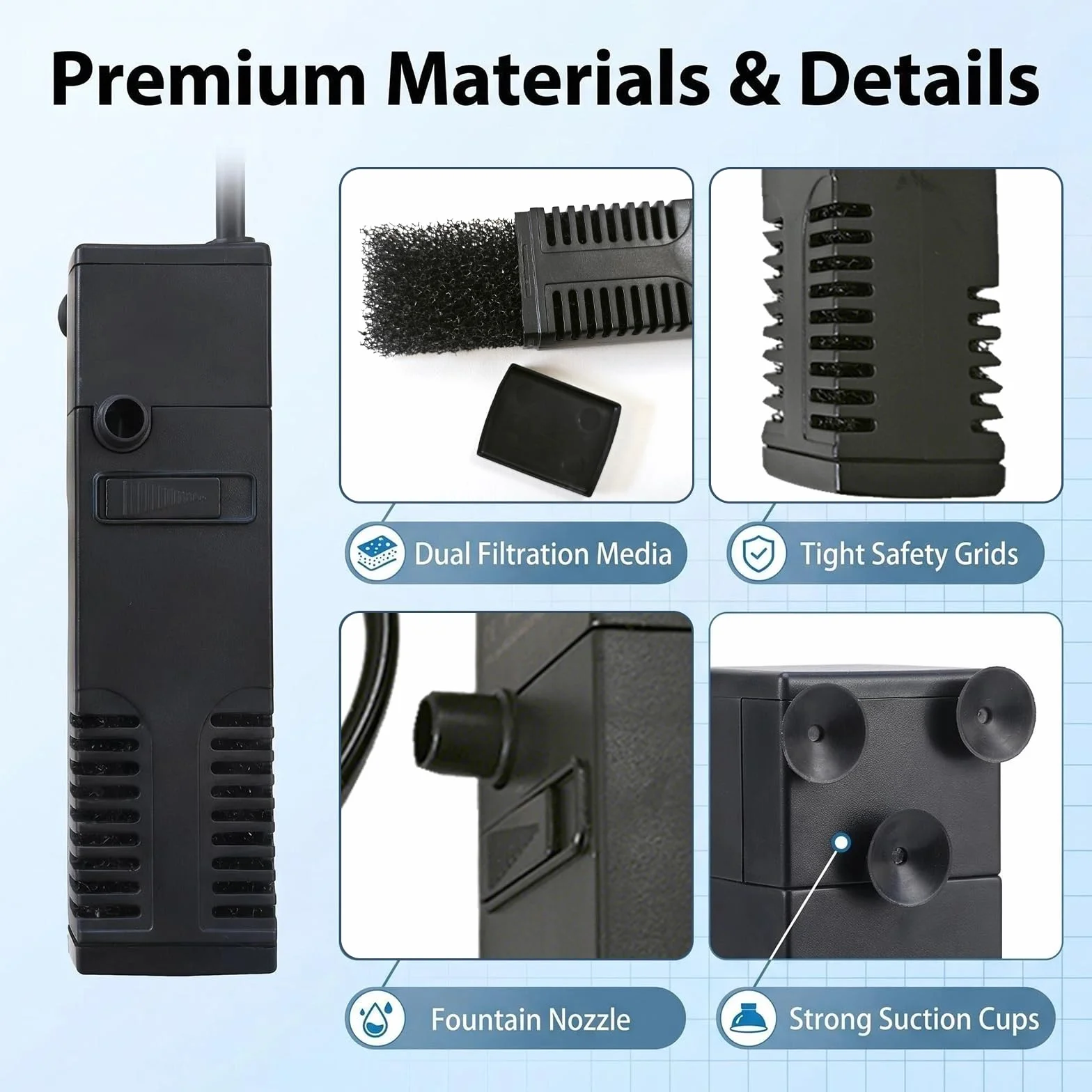 Filtre Intérieur Aquarium 20L-40L 3 en 1 Pompe Double Filtration