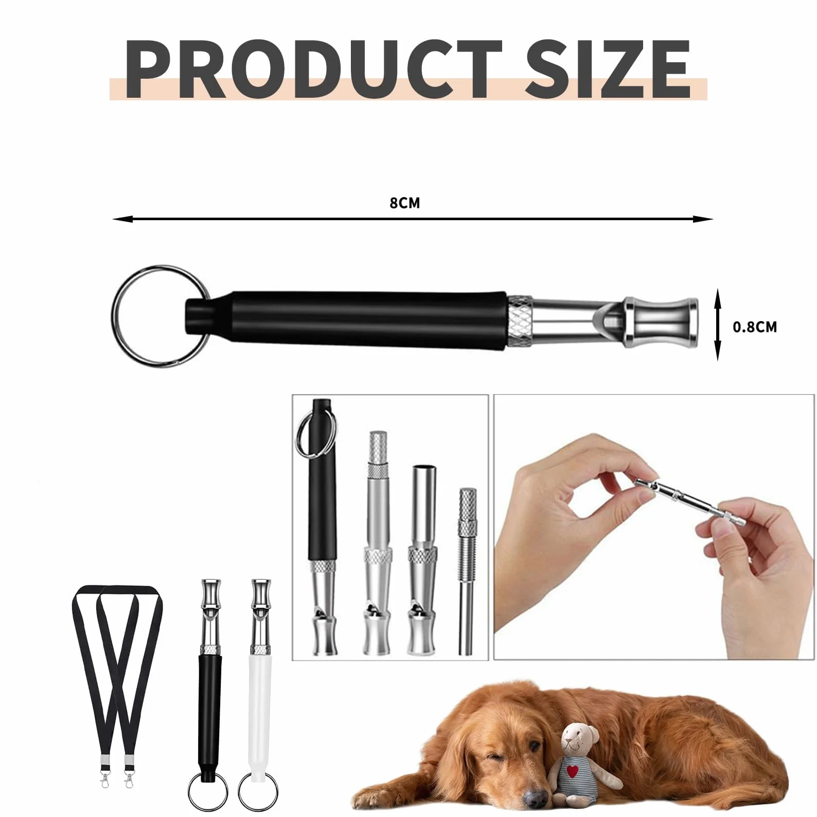 Sifflet Ultrason Chien Anti Aboiement Haute Fréquence 2 Pièces avec Lanière Réglable Blanc Noir