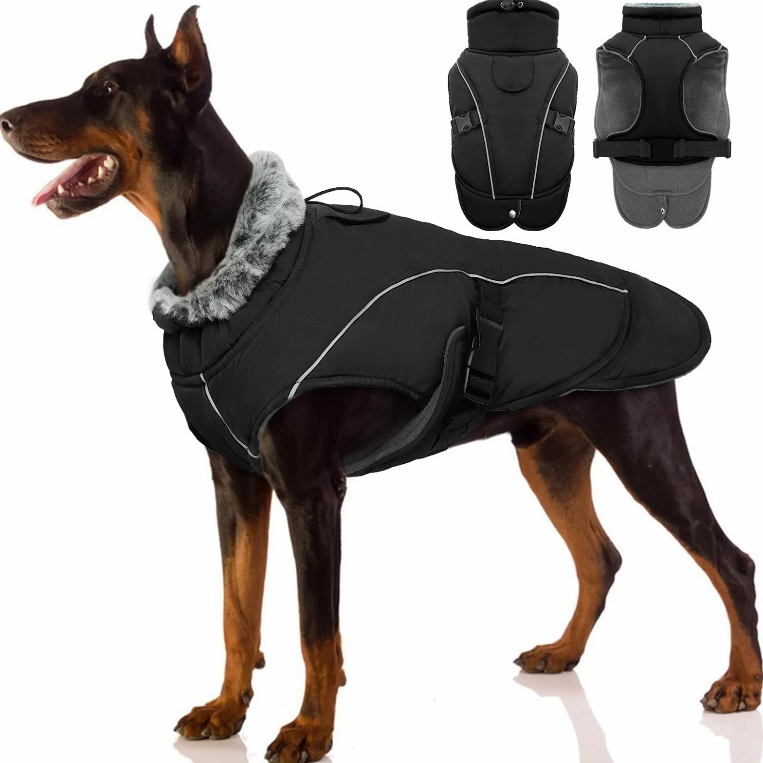 Manteau imperméable pour chien Grande veste chaude Chihuahua gilet chauffant vêtement d'hiver coupe-vent pour chiens (Noir, XL)