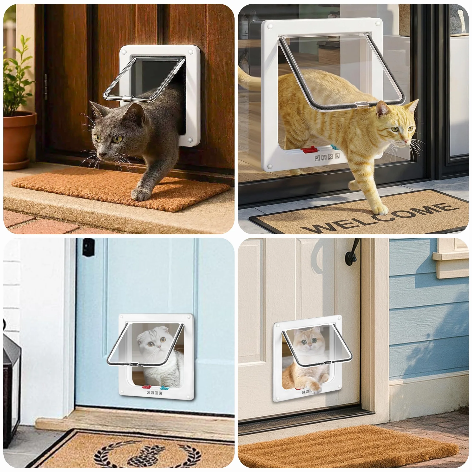 Chatière Isolante 25cm x 23.5cm Verrouillage à 4 Voies pour Chat et Petit Chien