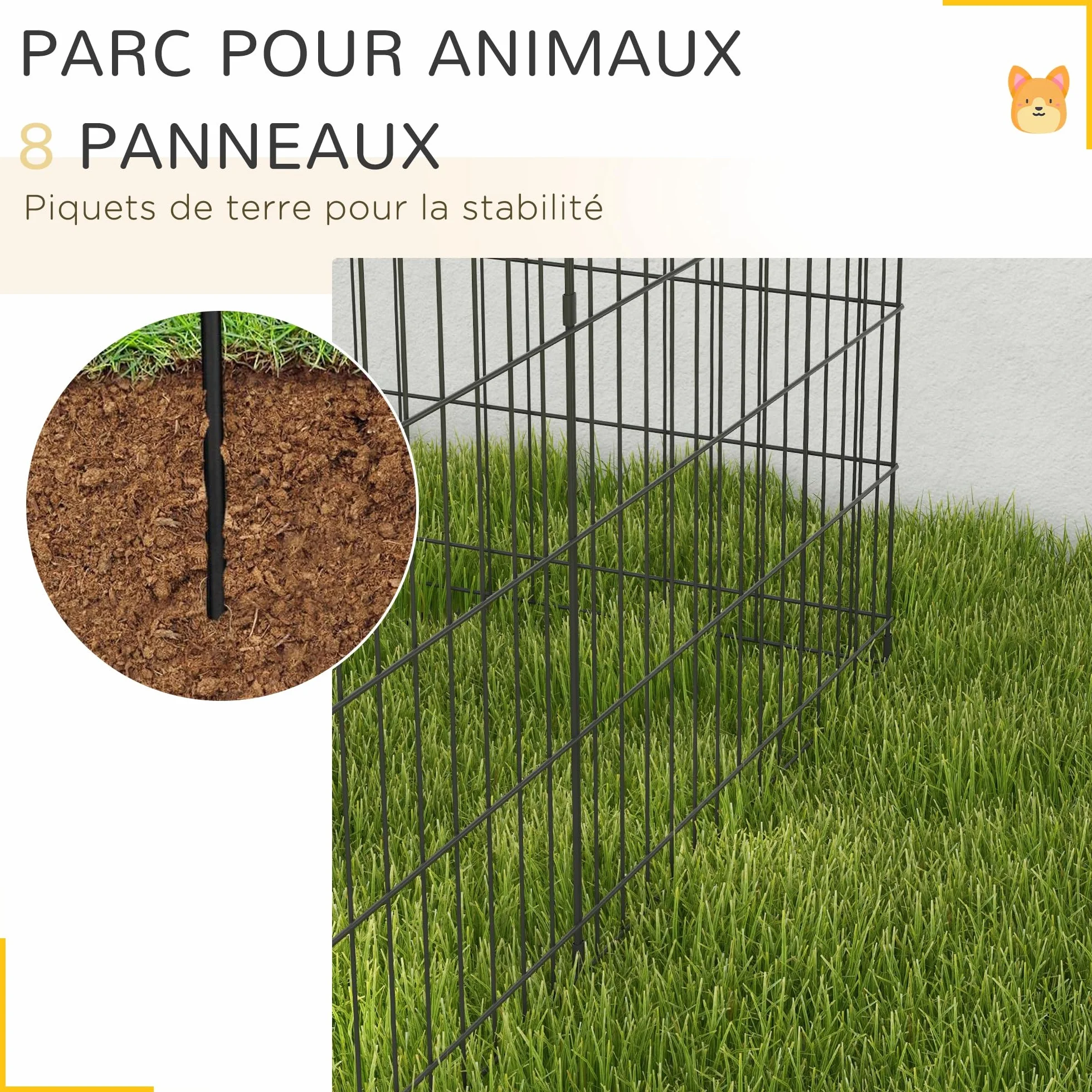 PawHut Parc enclos modulable pour Chiens Lapins rongeurs clôture Petits Animaux intérieur extérieur Pliant 1 Porte verrouillable 8 Panneaux Fil métal 61 x 76 cm Noir