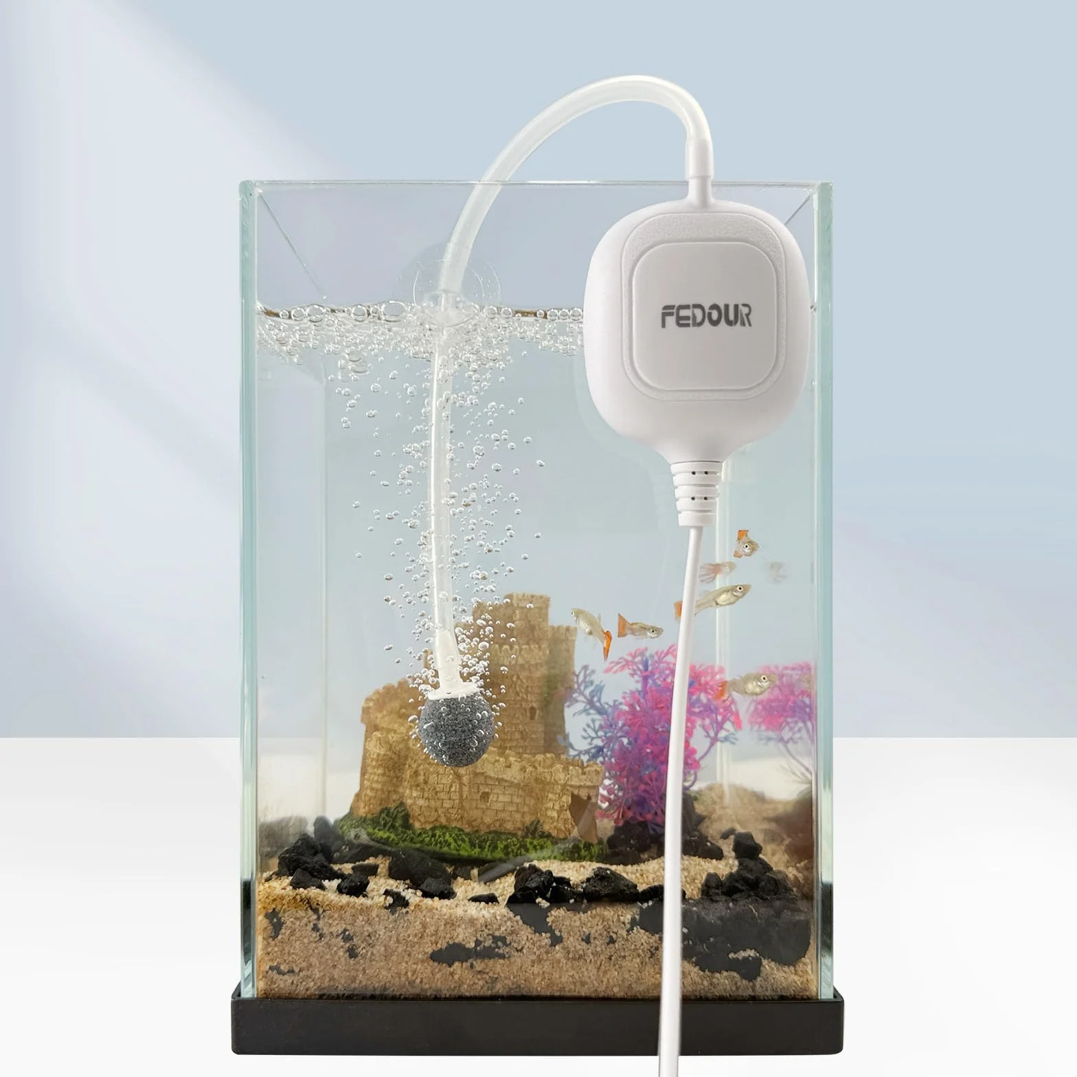 FEDOUR Mini Pompe à Air pour Aquarium, Nano Aérateur Ultra Silencieux, Bulleur pour Betta Jusqu'à 35L