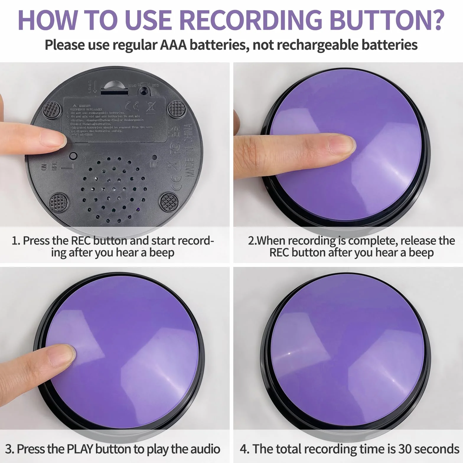 Bouton Parlant D'entraînement, Lot de 4 Buzzer Enregistrable, Boutons de Communication pour Chien avec Enregistrement de 30 Secondes, pour lEntraînement au Animaux Communication Enregistrée