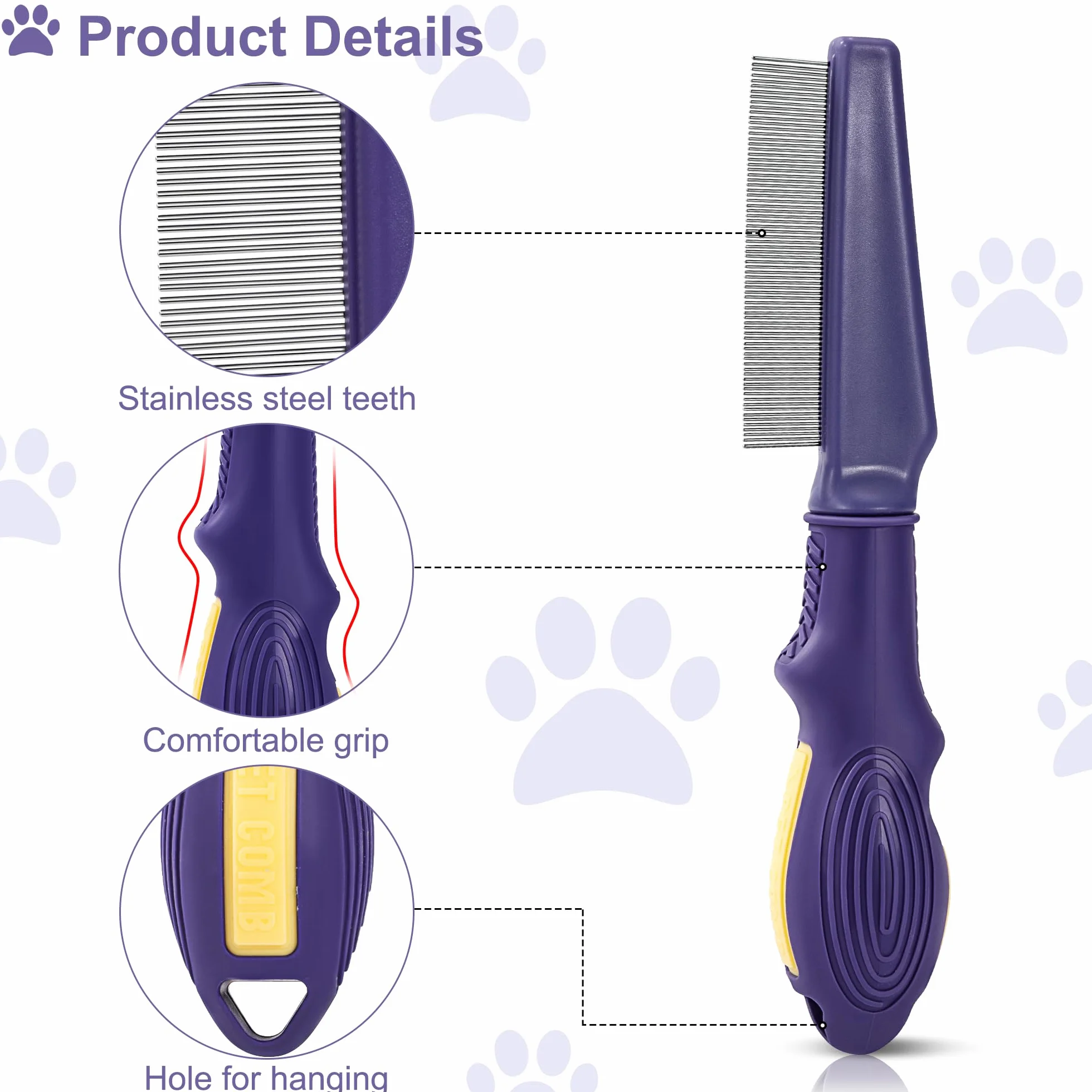 Peigne anti-puces pour Chien et Chat Dents Fines Peignes de Toilettage Nettoyage