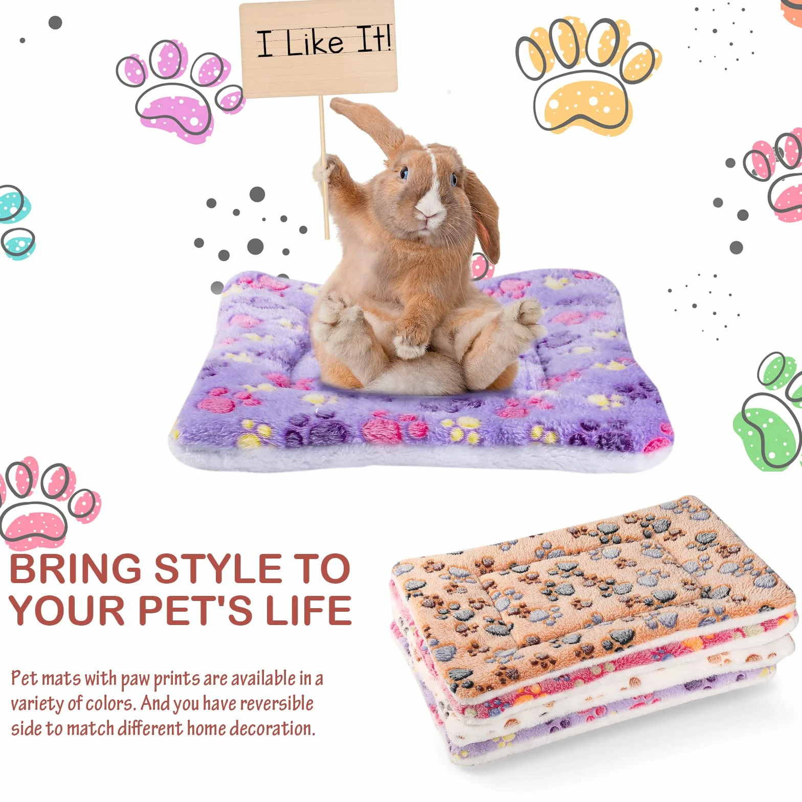 Hestya 4 Tapis de Lit pour Chien Ultra Doux avec Imprimés Mignons Coussins de Cage Réversibles Lavables Épais Matelas en Polaire pour Petits Animaux Chat Cochon d'Inde (32 x 25 cm)