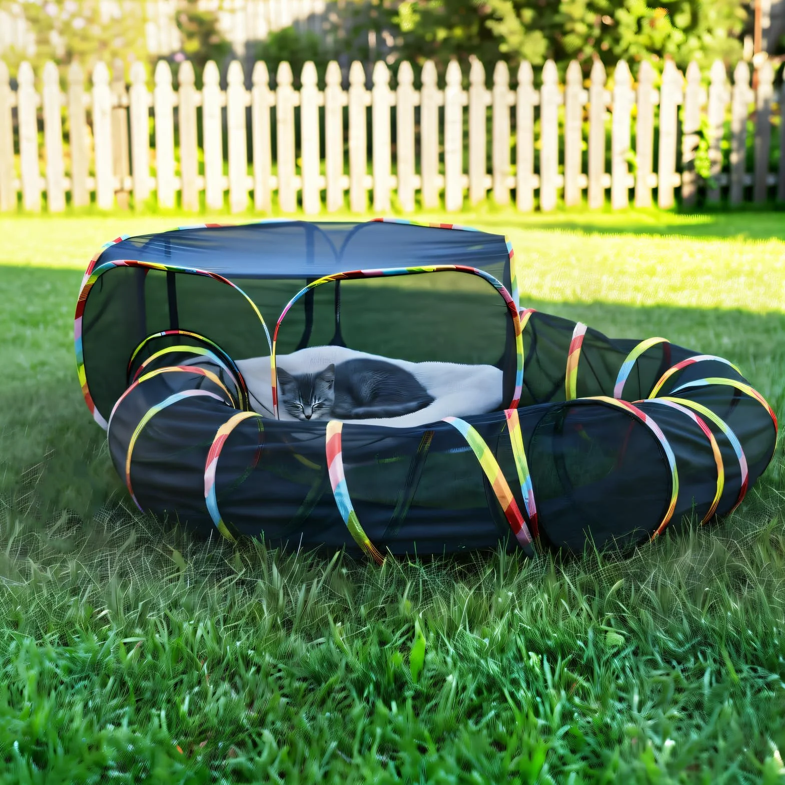 2-en-1 Tunnel pour Chats et Parc de Jeu Pliable, Imperméable, Extérieur Portable pour Jardin