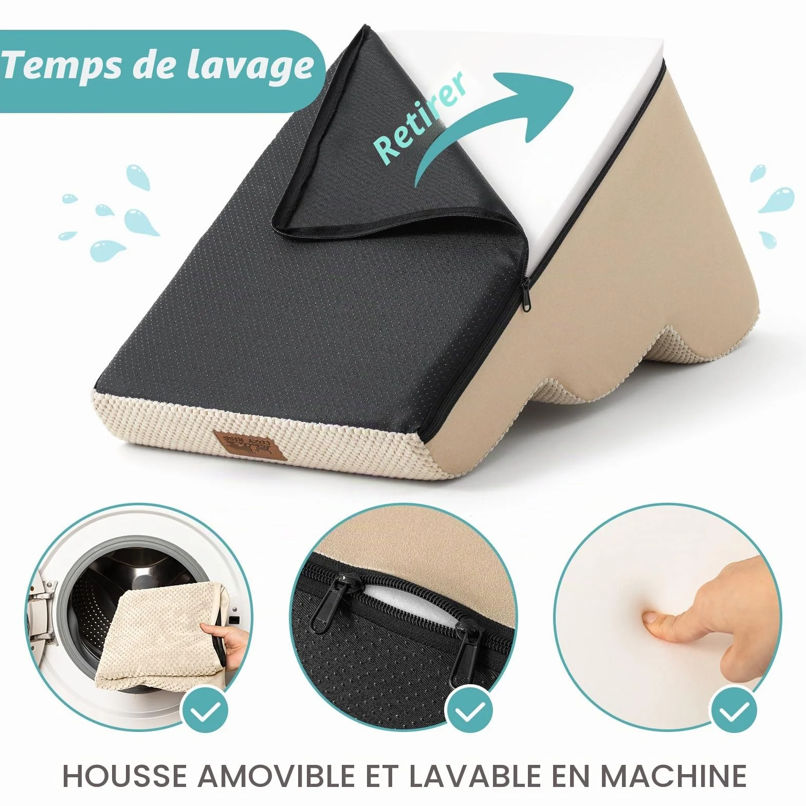 COZY KISS Escalier pour Chien avec Couvercle Amovible, Éponge, Beige, 40x57x40cm