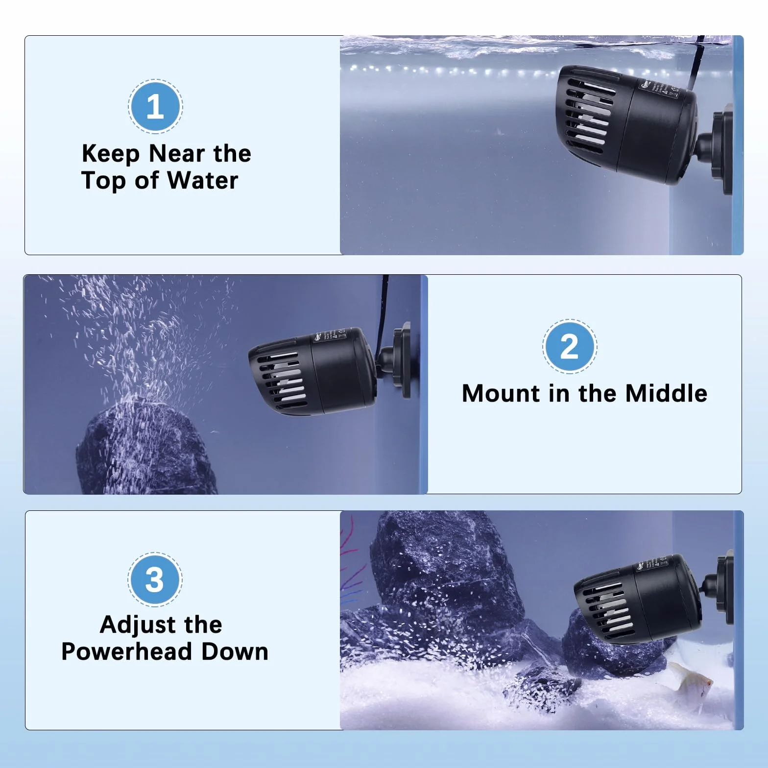 hygger 3997LPH Pompe à Vagues pour Aquarium,6W Pompe de Brassage Circulation pour l'eau Silencieuse à 360 Degrés pour Aquariums d'eau Douce et d'eau Salée de 154 à 378L