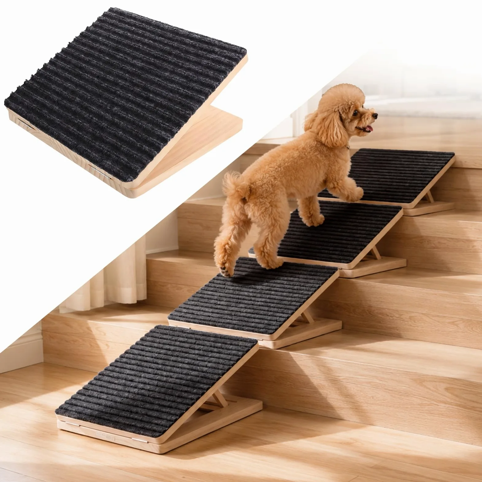 Lot de 4 Escaliers pour Chien Pliables, Rampe pour Chien Réglable en Hauteur, Marches Antidérapantes pour Petits et Moyens Chiens et Chats, sans Montage pour Canapé, Lit et Animaux Âgés