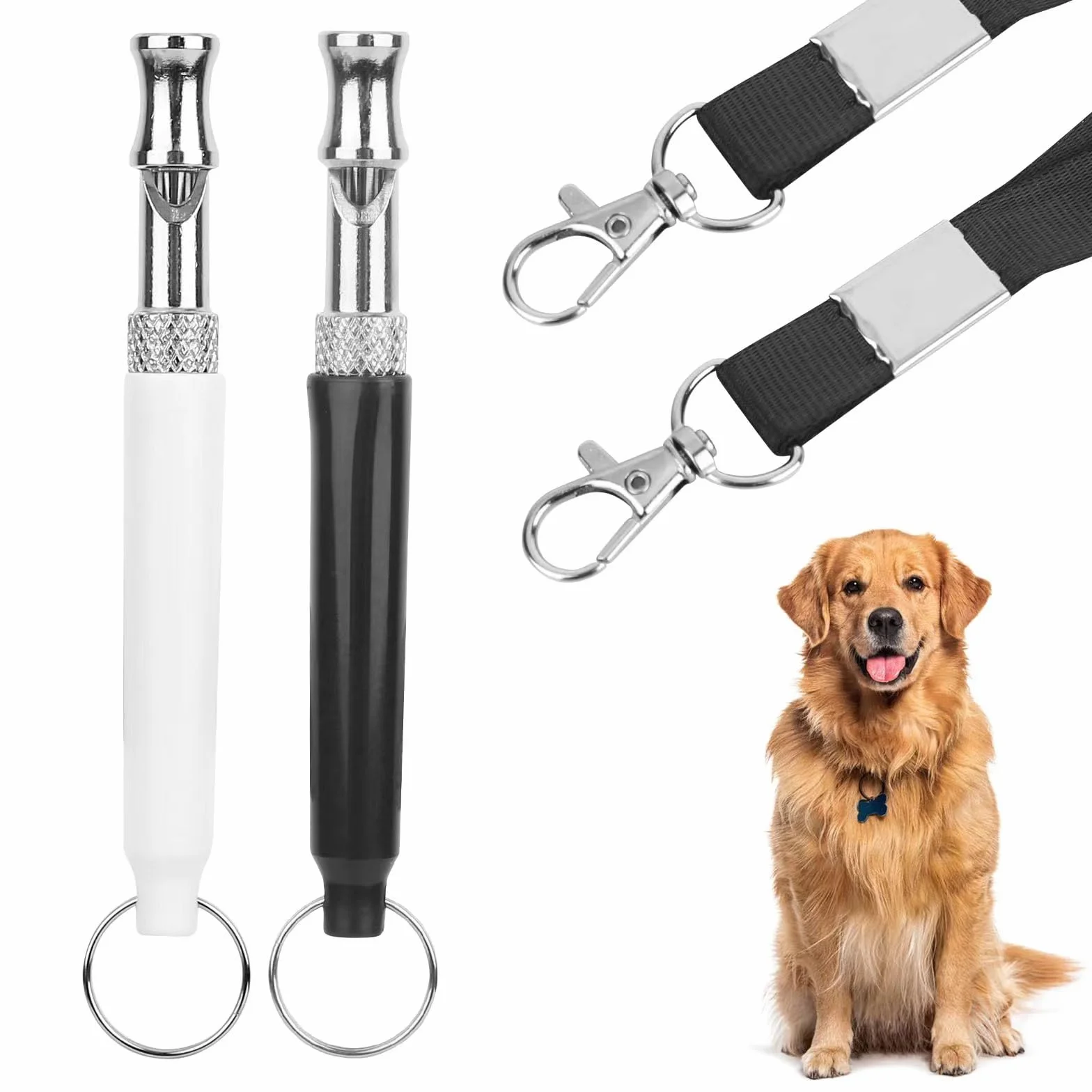 Lot de 2 Sifflet Chien Ultrason Anti Aboiement Fréquence Réglable avec Cordon