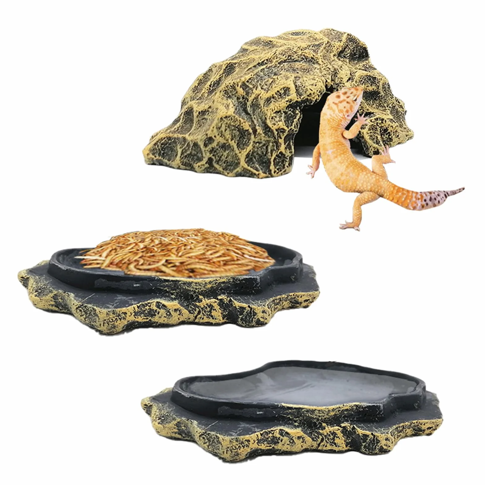 Caverne pour Reptiles Maison de Tortue en Roche Simulation pour Lézards Décor Aquarium Accessoires