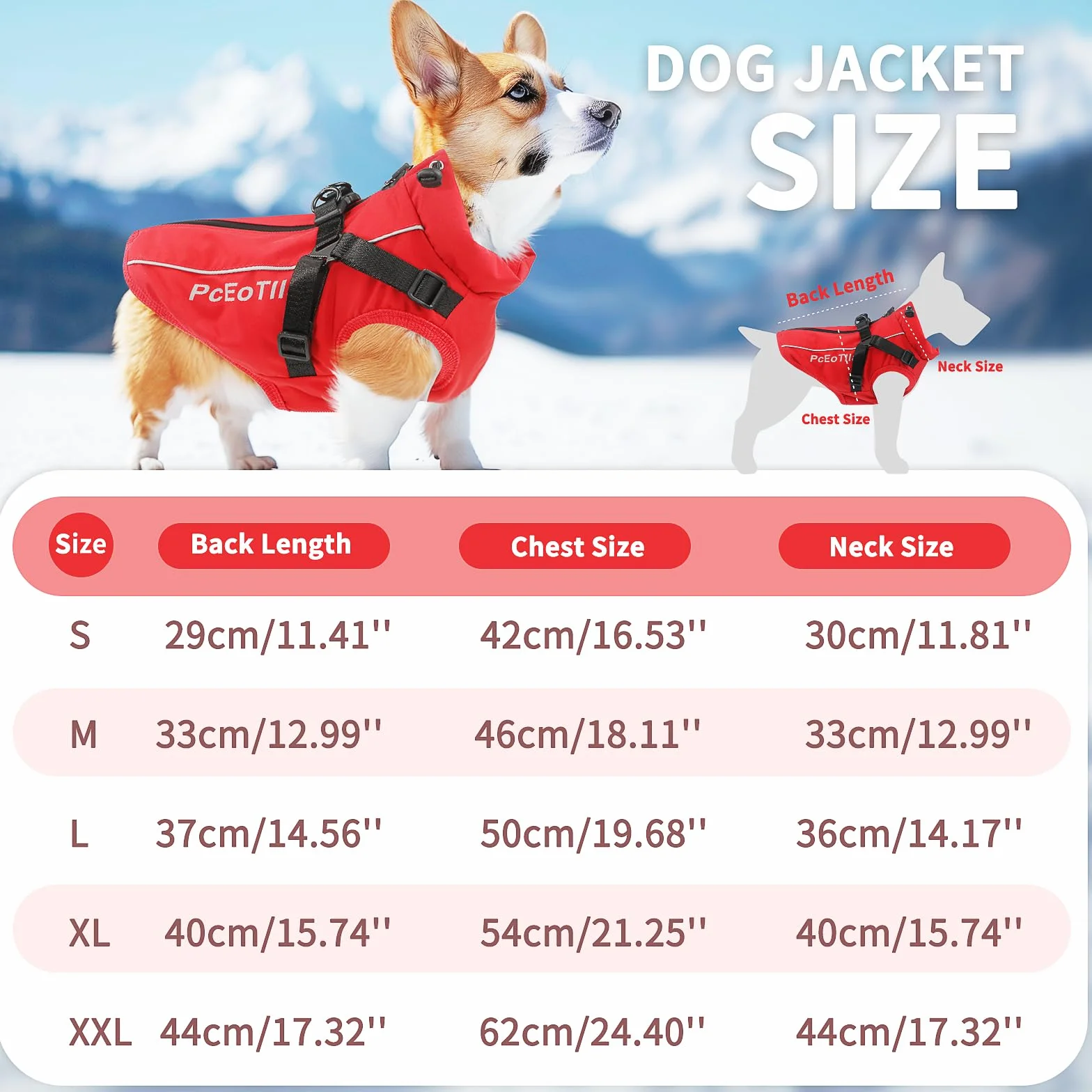 Manteau imperméable pour chien petite taille veste chaude réfléchissante harnais hiver coton rouge taille M