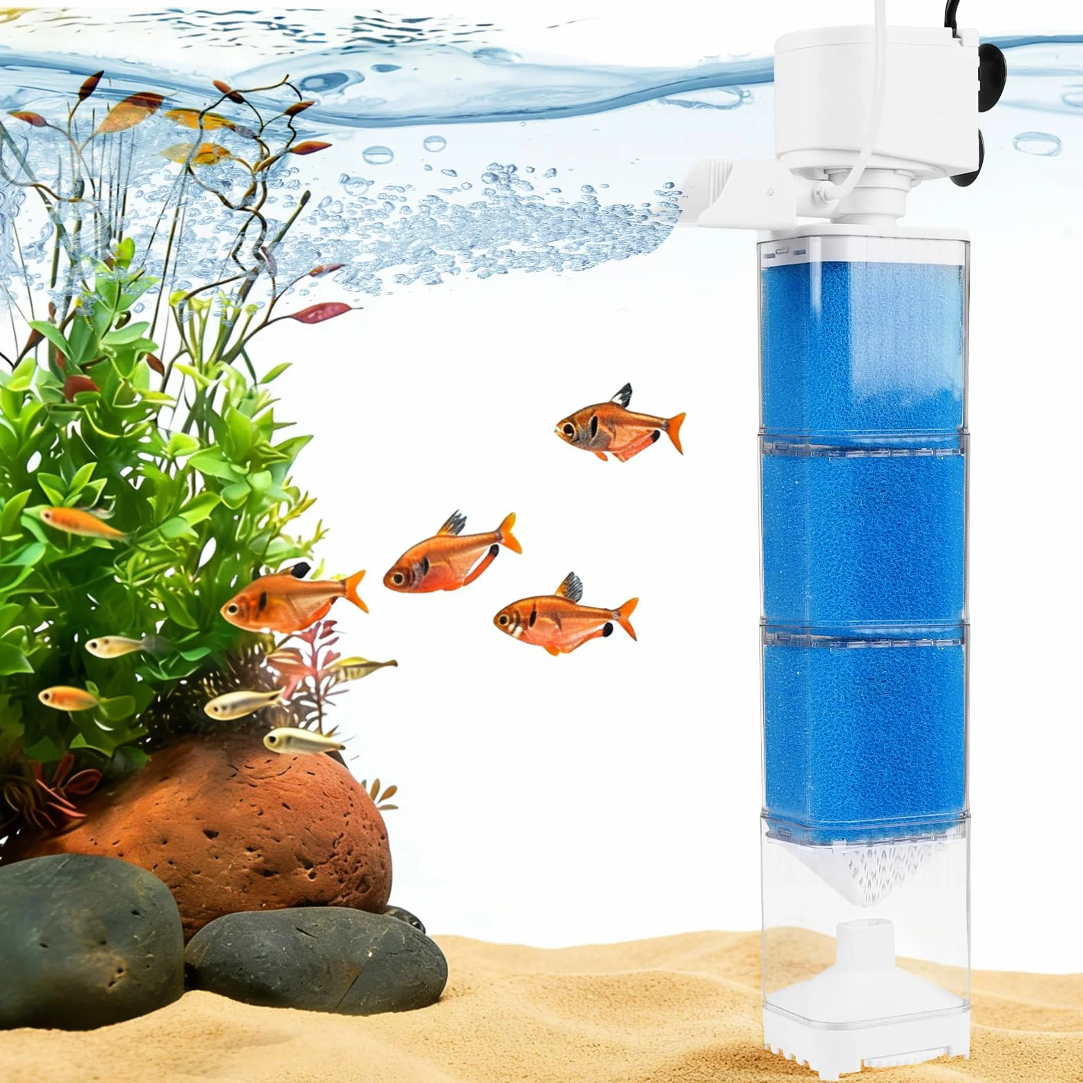 EXLECO Pompe Filtre Aquarium 150-300L 5 en 1 Réglable 1200L/H 15W Silencieux