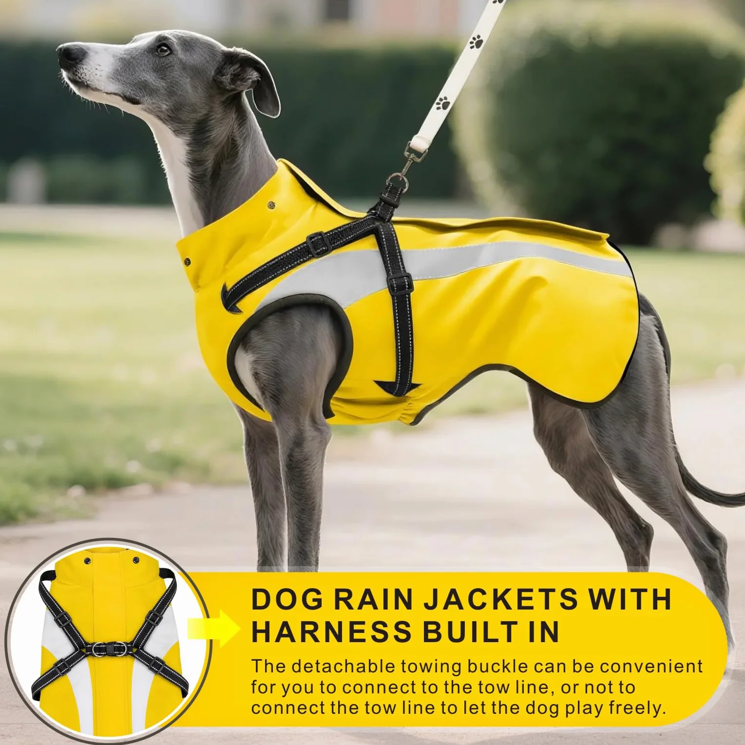 Imperméable Chien Réfléchissant Veste de Pluie à Capuche Poncho pour Petits Moyens Grands Chiens S-XXL (Jaune, XL)