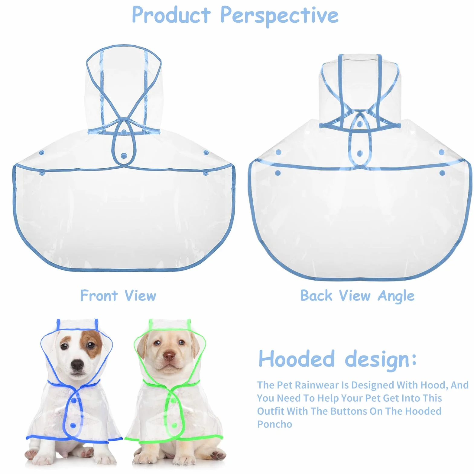 PETCUTE Manteau de Pluie Imperméable pour Chien avec Capuche Transparent PVC