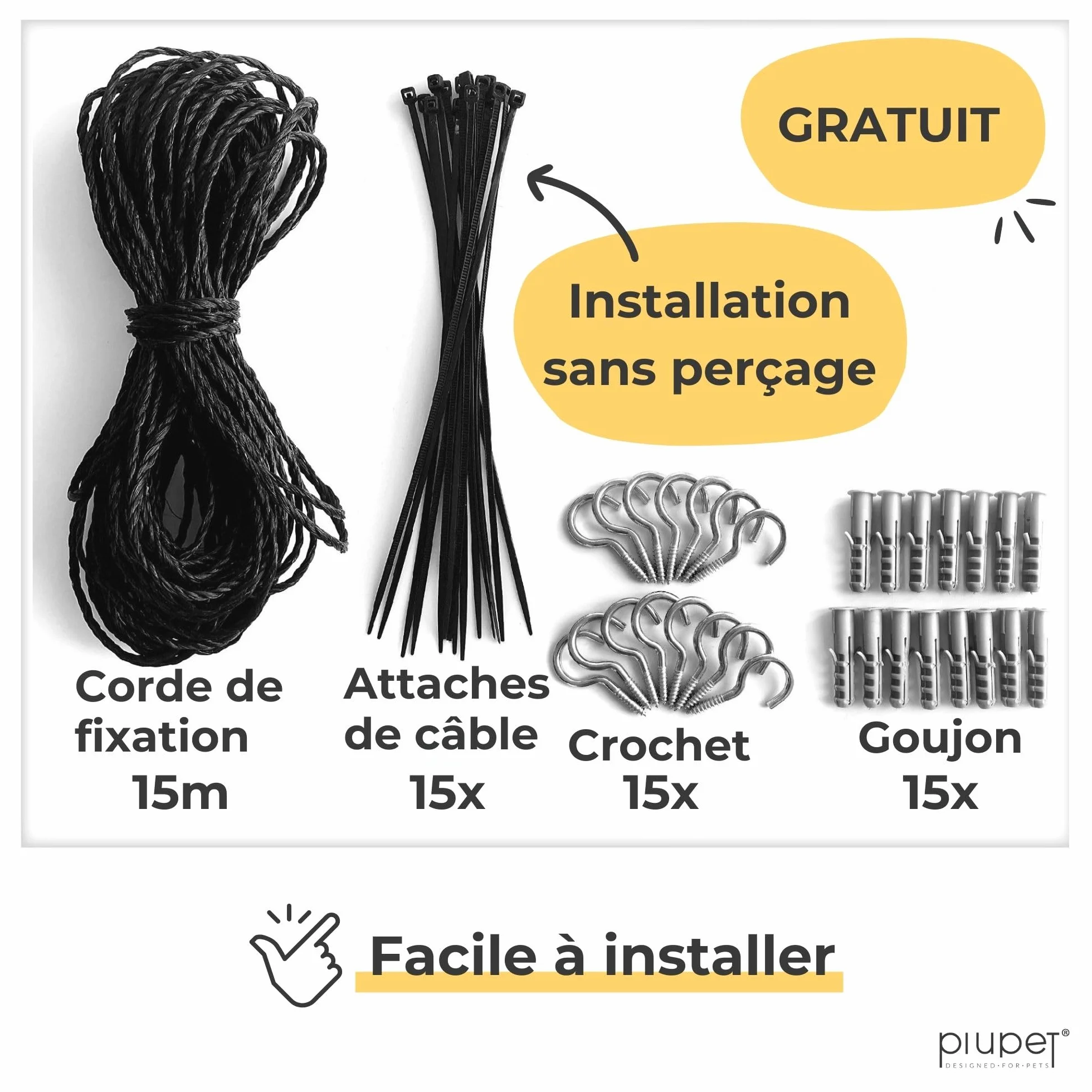 PiuPet® Filet pour Chat 4x3m renforcé avec Corde de Fixation Protection Balcon