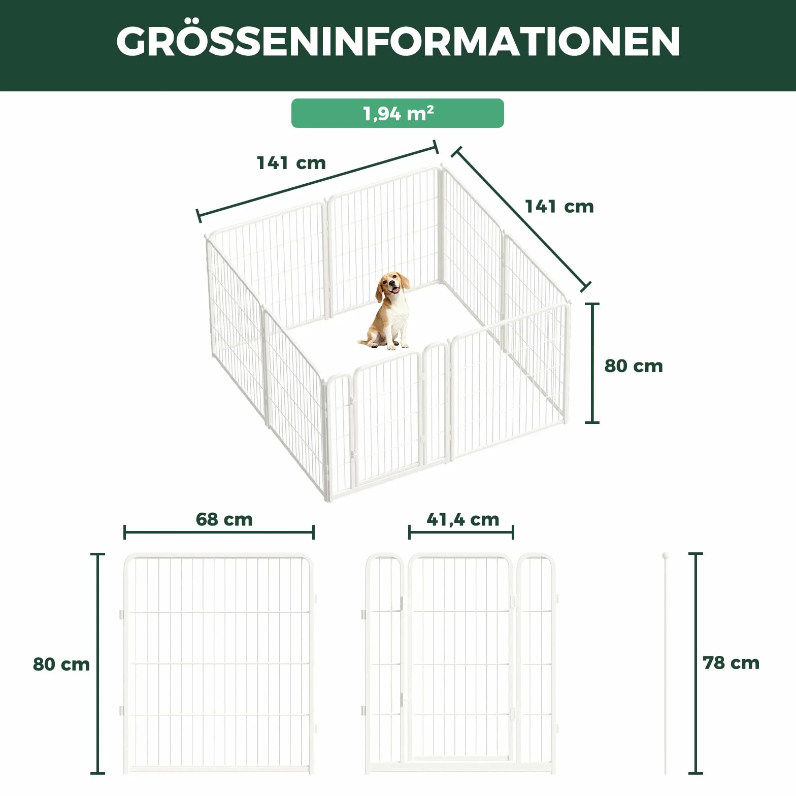 Homeplus Enclos pour Chiens 80cm 8 Panneaux de Fil Stables pour Chiots et Petits Chiens Blanc