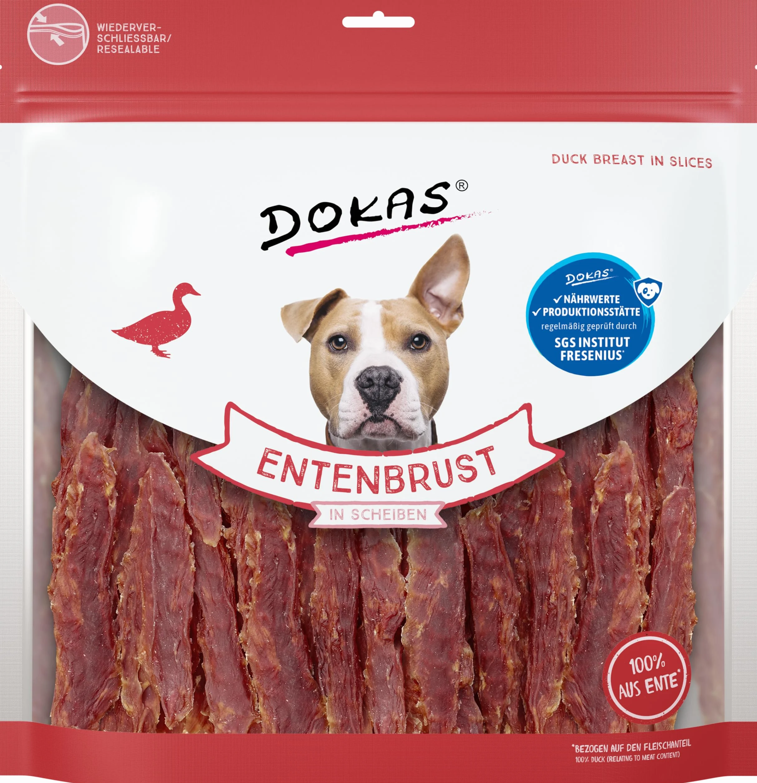 DOKAS Magret de Canard en tranches Snack sans céréales pour Chiens Filet de Canard 900 g