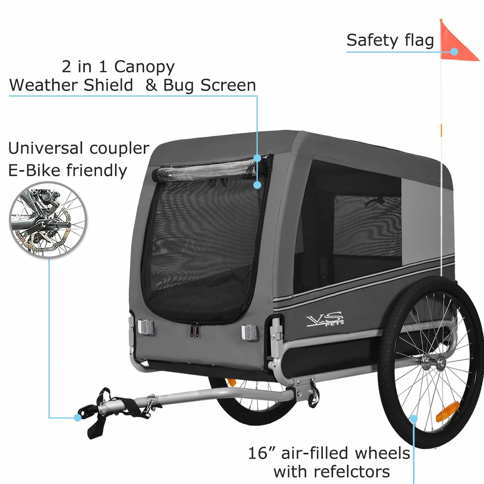 Tiggo VS Pets L Remorque de vélo pour chien - Volume : environ 270 l - Pour chiens de taille moyenne et grande jusqu'à 35 kg - Pliable