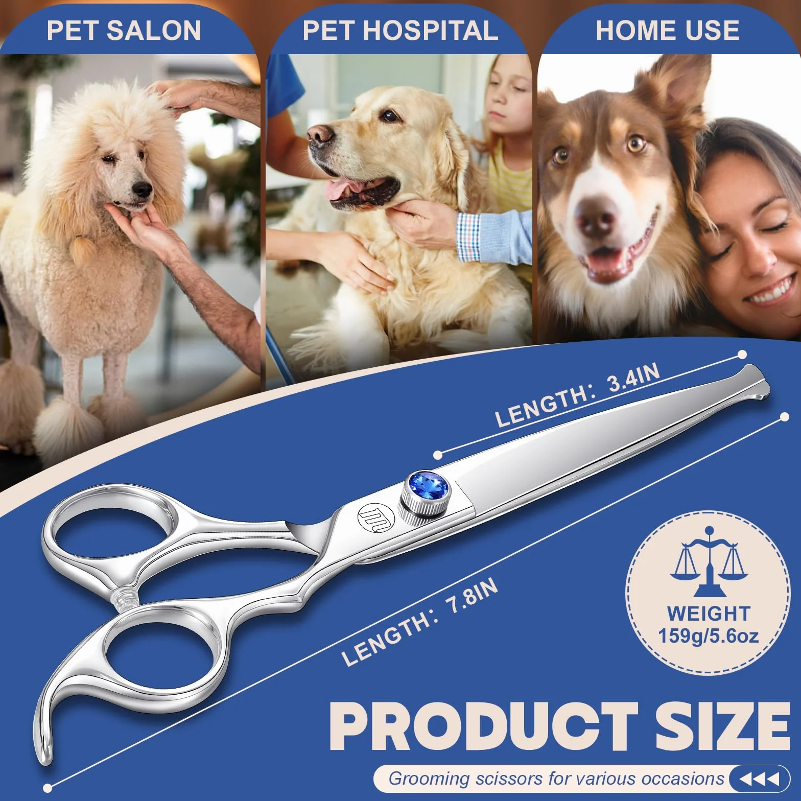 Moontay Ciseaux de Toilettage Professionnels pour Chiens Ciseaux à Fourrure droits pour couper les poils Ciseaux de 7 pouces en acier inoxydable japonais 440C Ciseaux de Toilettage pour Animaux Argent