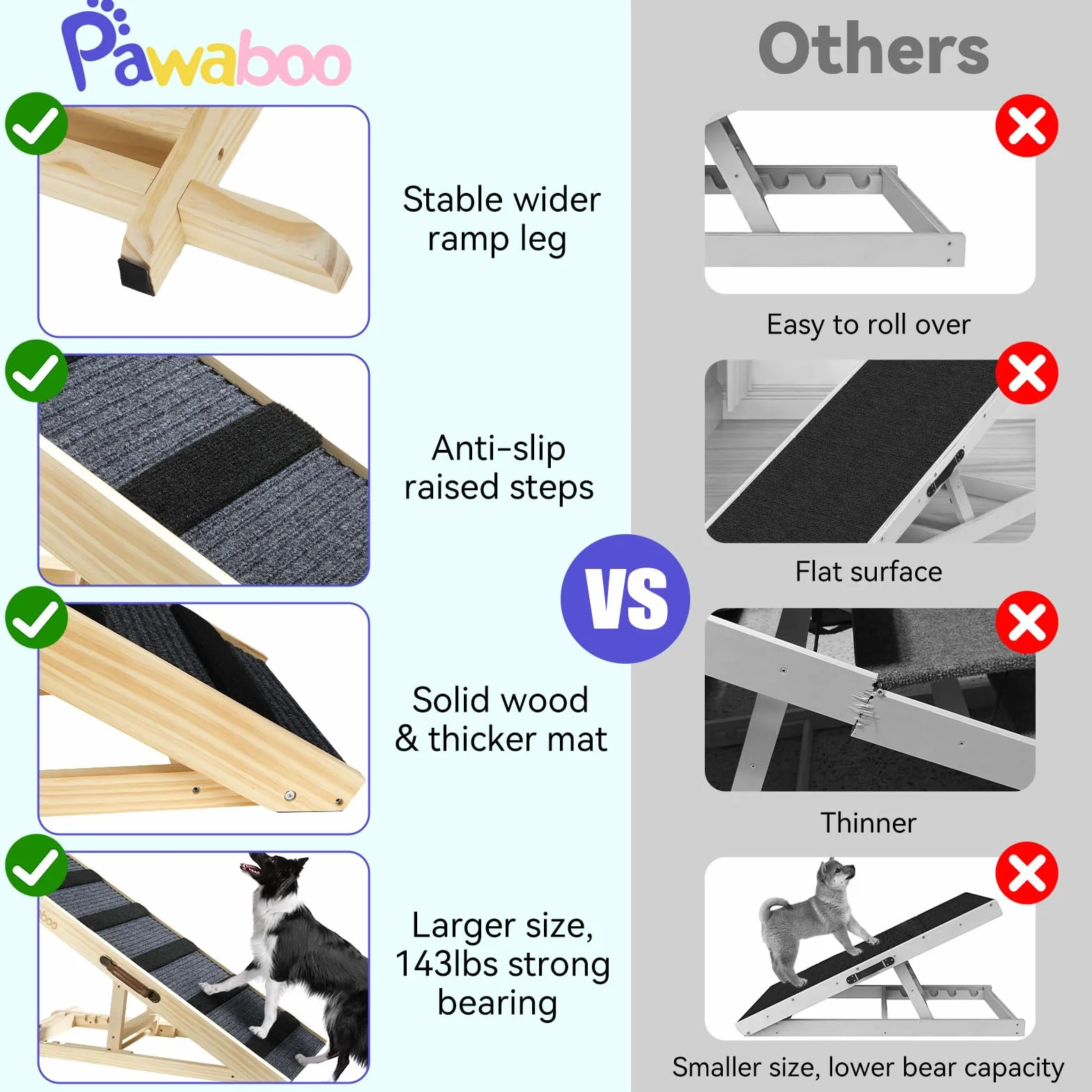 Pawaboo 100 * 40cm Rampe Portable en Bois, Escalier Adjustable pour Chien avec 4 Hauteurs Réglables de 11,6'' à 22,4'', Rampe pour Chien Chat à 143lbs pour Canapé Auto Lit, Extra Large, Bois