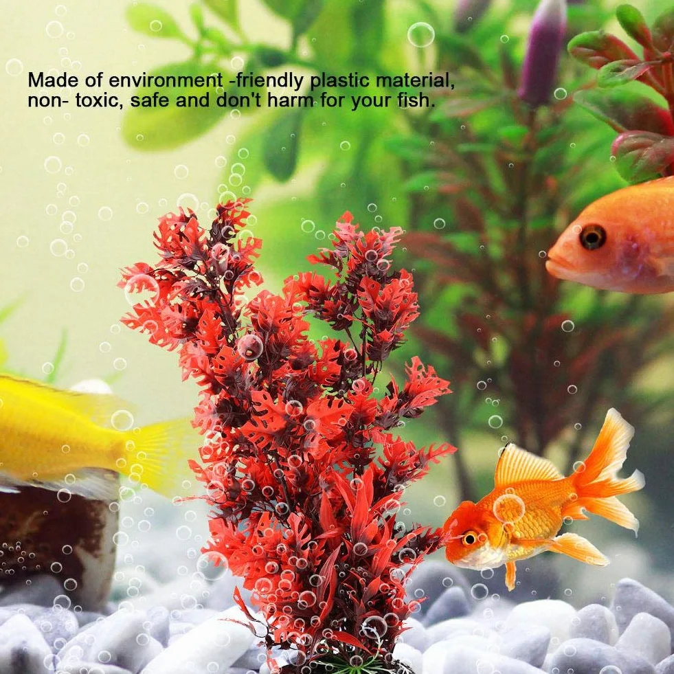 Plantes Aquatiques Artificielles en Plastique pour Aquarium Décorations avec Base Élargie Rouge
