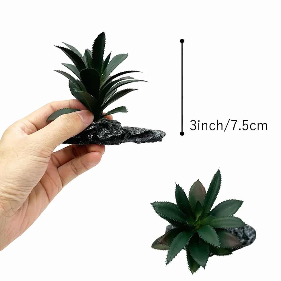 Plantes artificielles pour reptiles, terrarium, décoration de terrarium, désert, forêts tropicales, lézard, dragon barbu, caméléon, gecko, serpent, habitat amphibien, cachette, tortue (vert foncé, lot