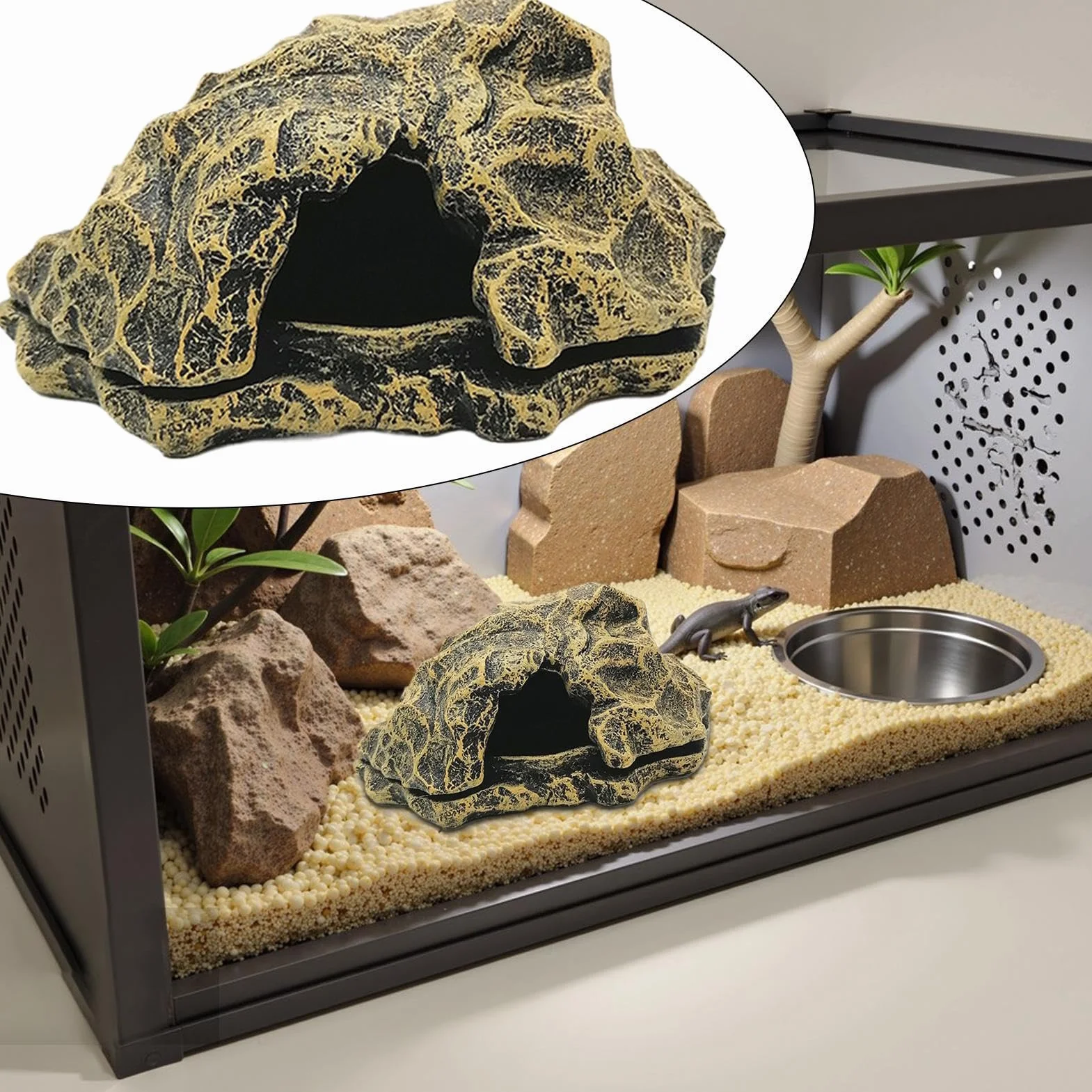 Caverne pour Reptiles Maison de Tortue en Roche Simulation pour Lézards Décor Aquarium Accessoires