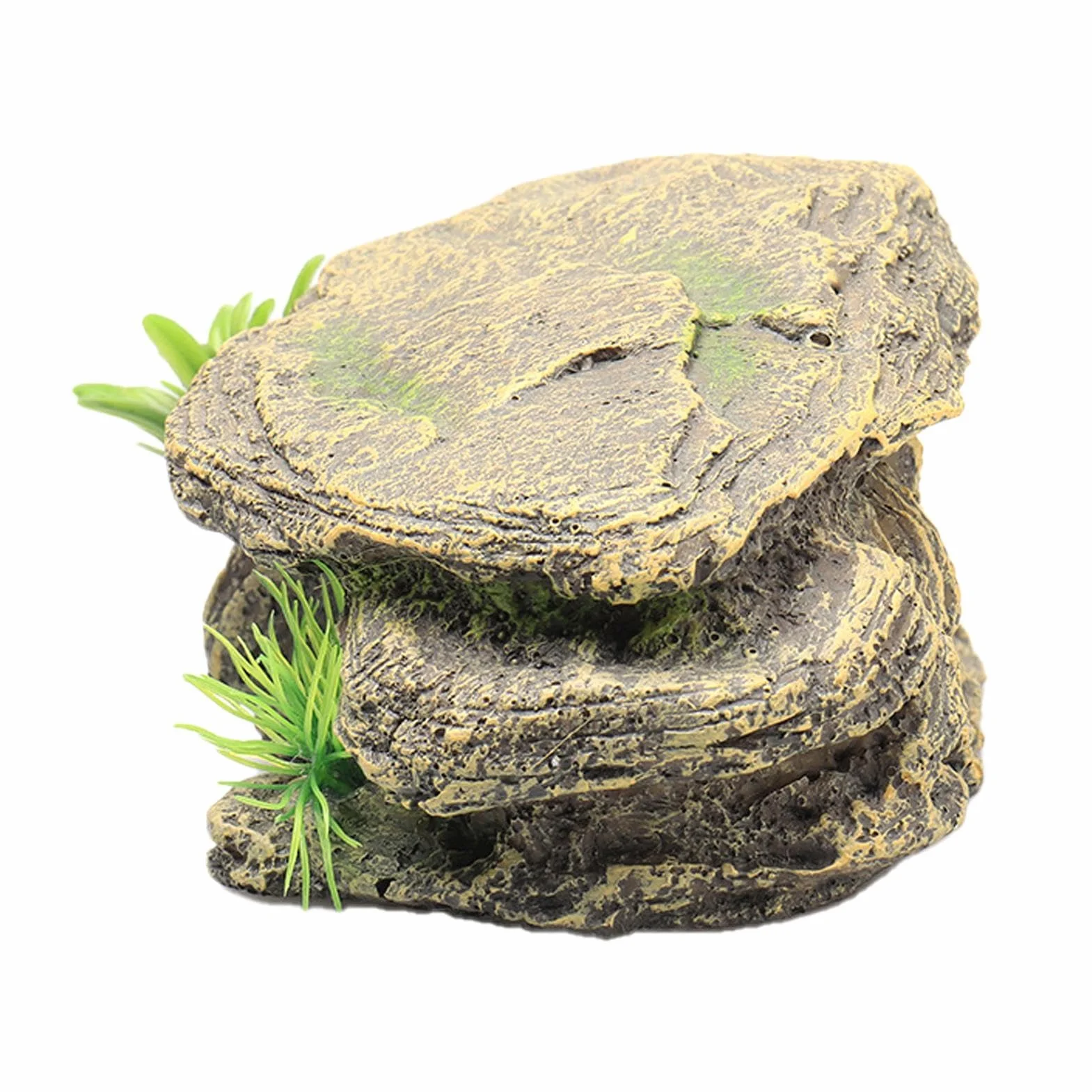 Habitat pour tortues - Grande grotte pour reptiles, rocher décoratif en résine, plateforme de repos pour amphibiens