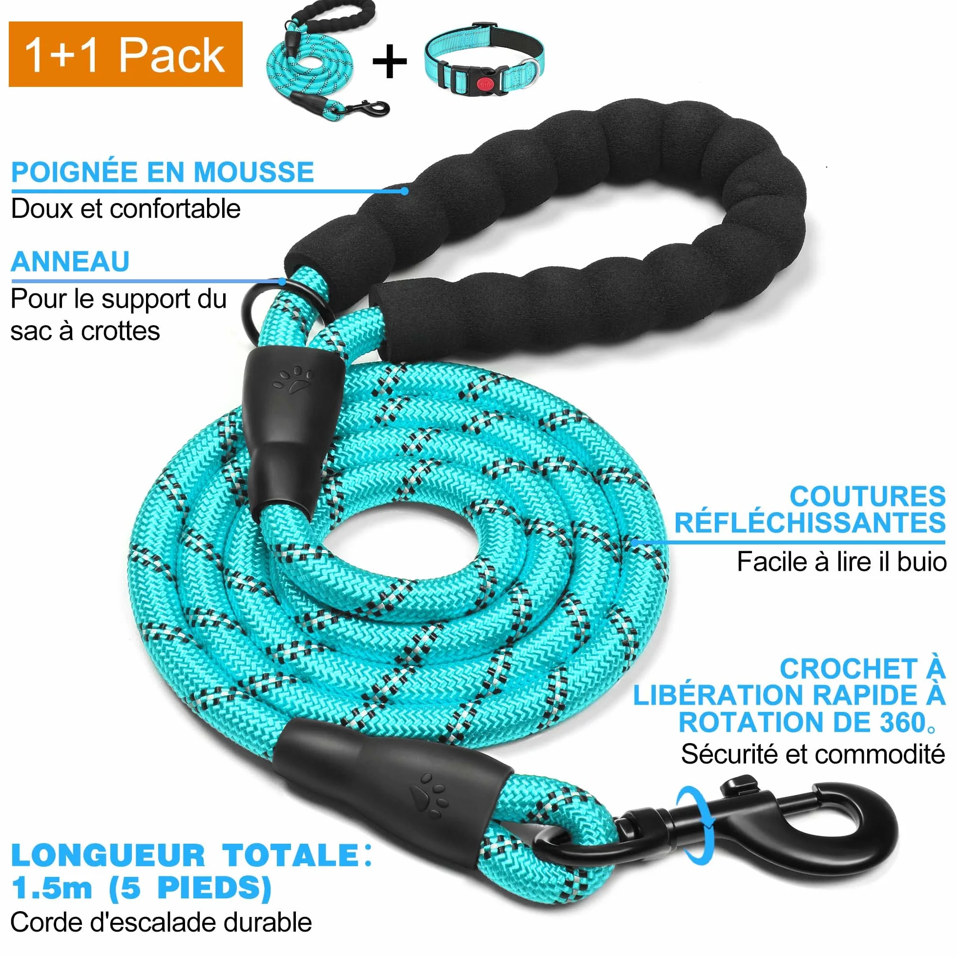 Collier pour Chien réfléchissant rembourré en néoprène Souple et Respirant, réglable en Nylon pour Chiens