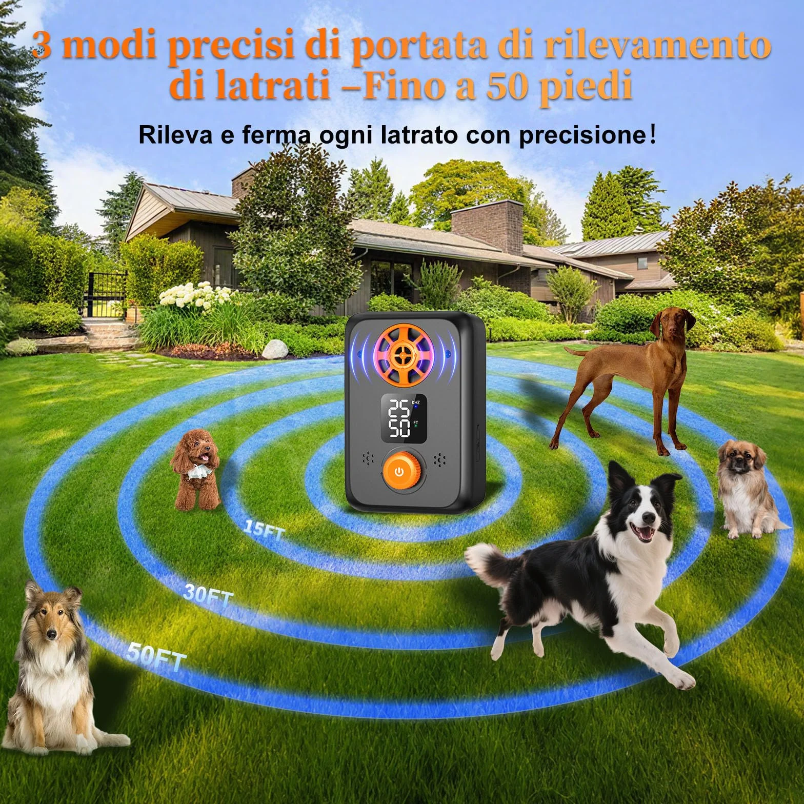 Appareil Anti-Aboiement Ultrasonique Chien 5 Fréquences Ajustables 3 Portées Intérieur Extérieur